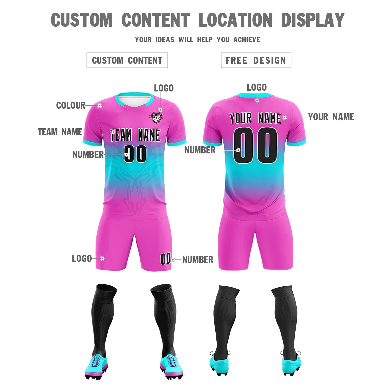 Custom Pink Sky Blue Soft Training Uniform Soccer Sets Jersey