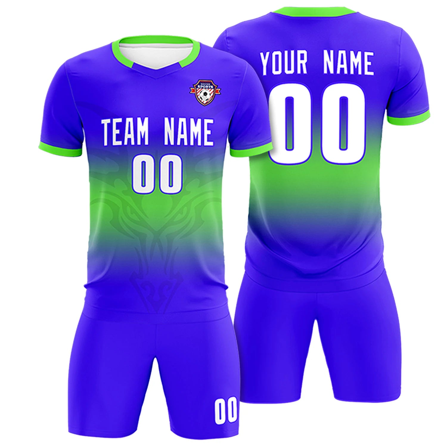 Custom Royal Blue Neon Green Soft Training Uniform Soccer Sets Jersey