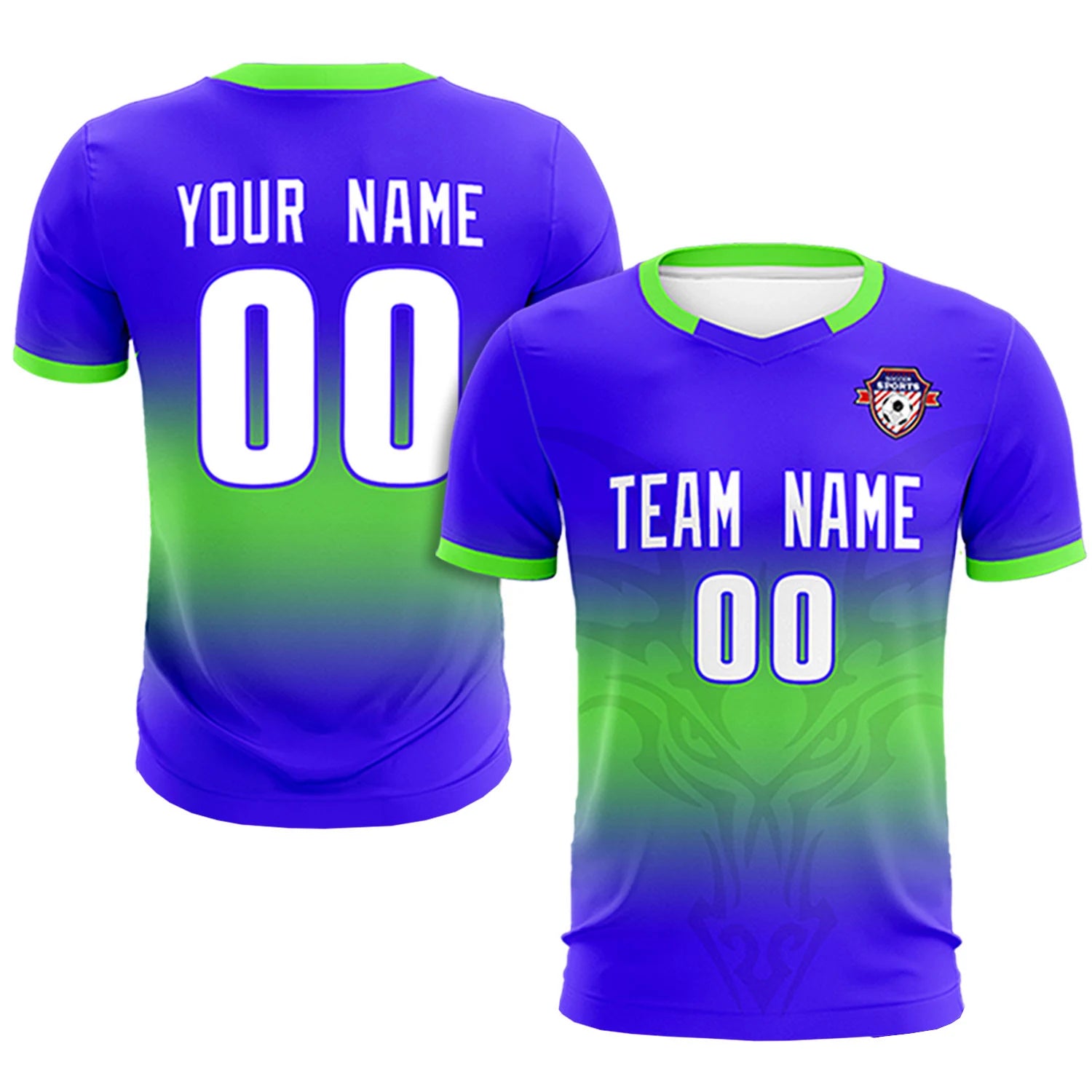Custom Royal Blue Neon Green Soft Training Uniform Soccer Sets Jersey