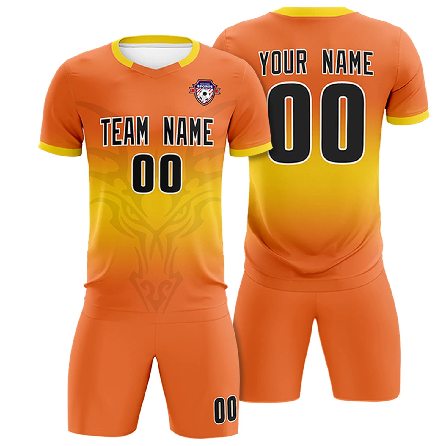 Custom Orange Yellow Soft Training Uniform Soccer Sets Jersey