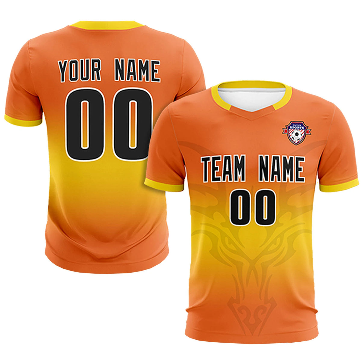 Custom Orange Yellow Soft Training Uniform Soccer Sets Jersey