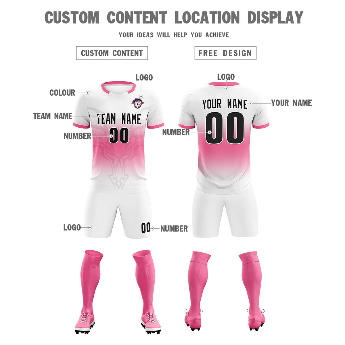 Custom White Pink Soft Training Uniform Soccer Sets Jersey