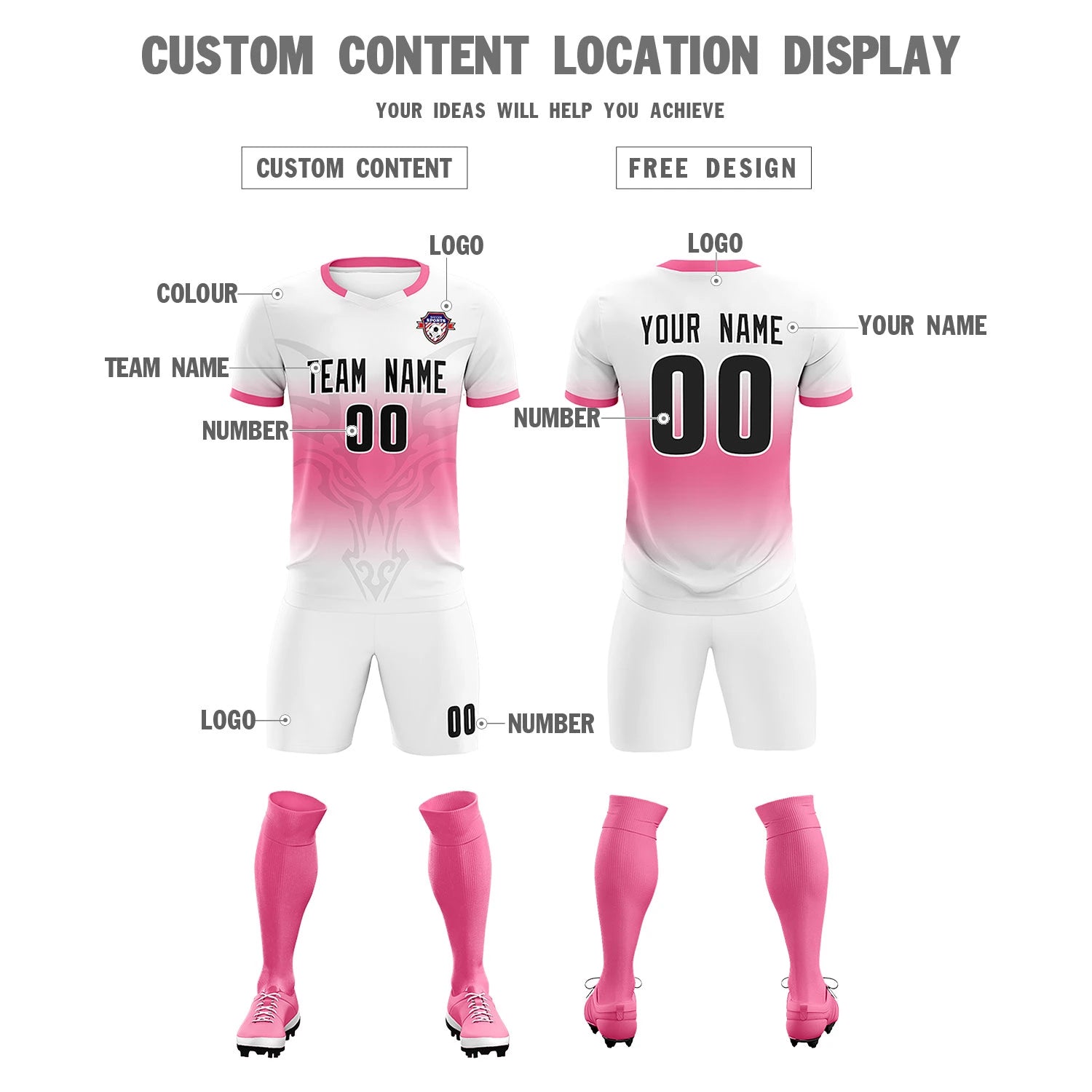 Custom White Pink Soft Training Uniform Soccer Sets Jersey