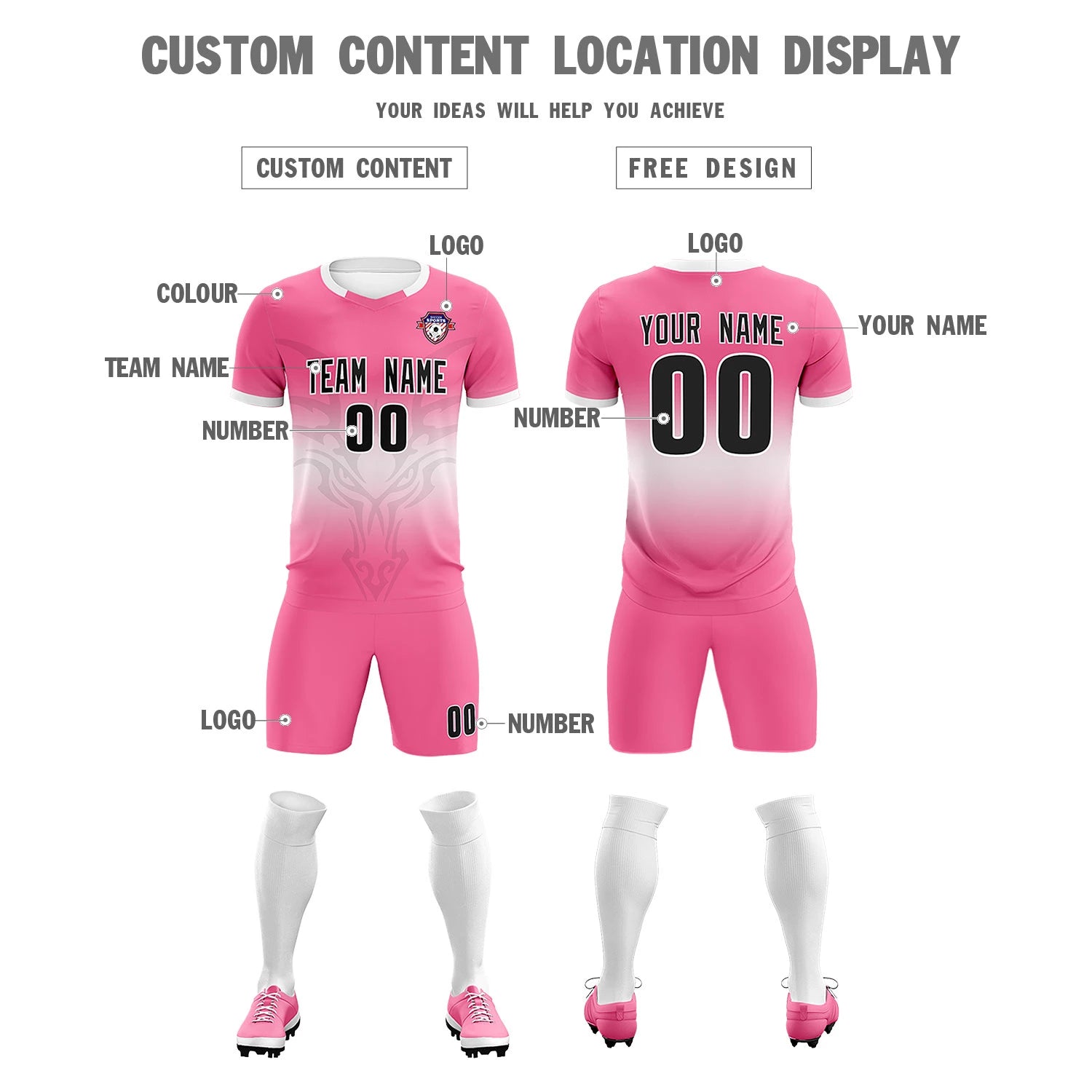 Custom Pink White Soft Training Uniform Soccer Sets Jersey