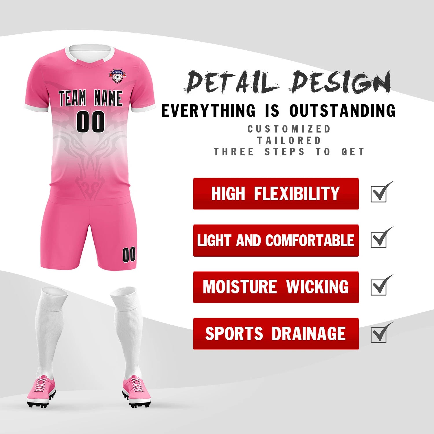 Custom Pink White Soft Training Uniform Soccer Sets Jersey