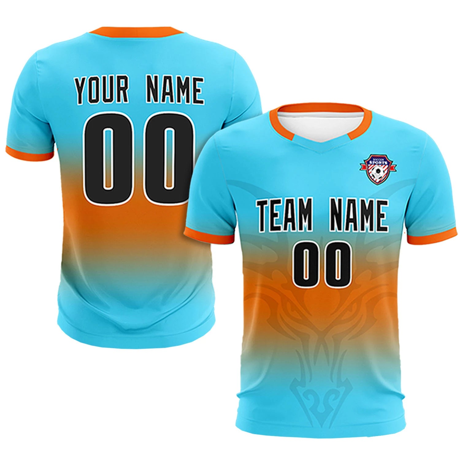 Custom Aqua Orange Soft Training Uniform Soccer Sets Jersey