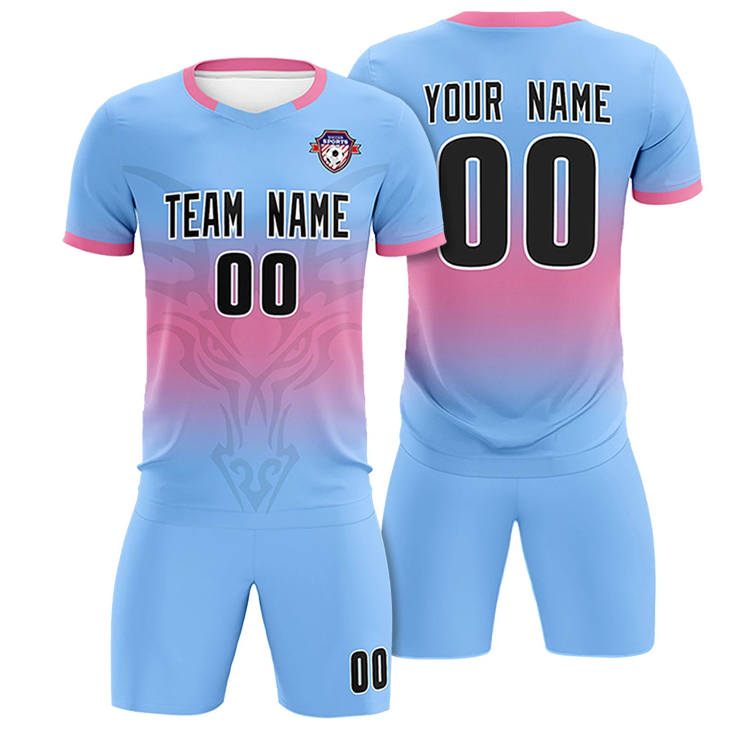 Custom Light Blue Pink Soft Training Uniform Soccer Sets Jersey