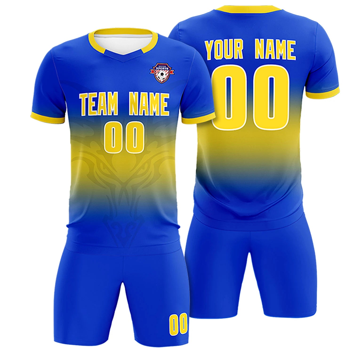 Custom Royal Blue Yellow Soft Training Uniform Soccer Sets Jersey