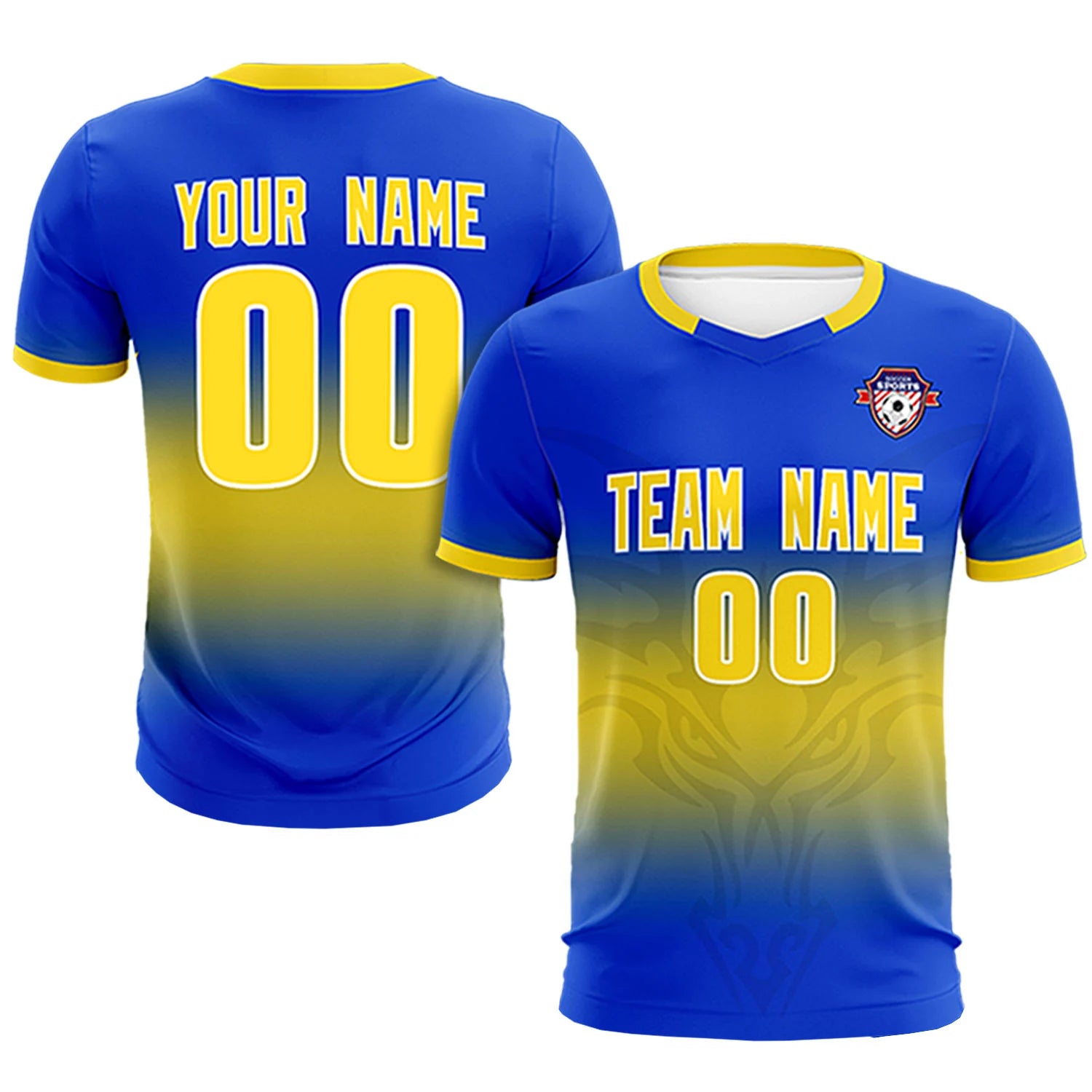 Custom Royal Blue Yellow Soft Training Uniform Soccer Sets Jersey