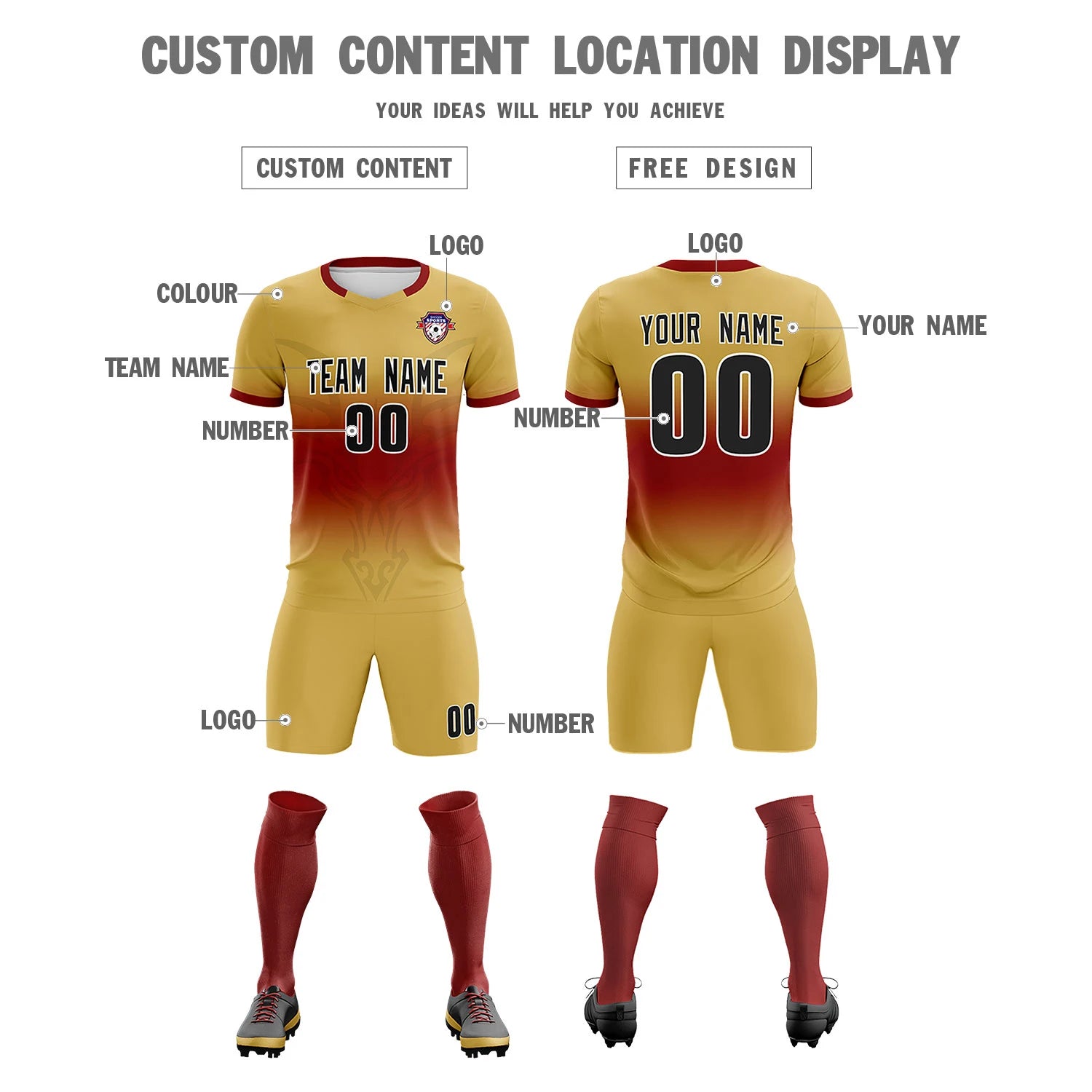 Custom Khaki Crimson Soft Training Uniform Soccer Sets Jersey