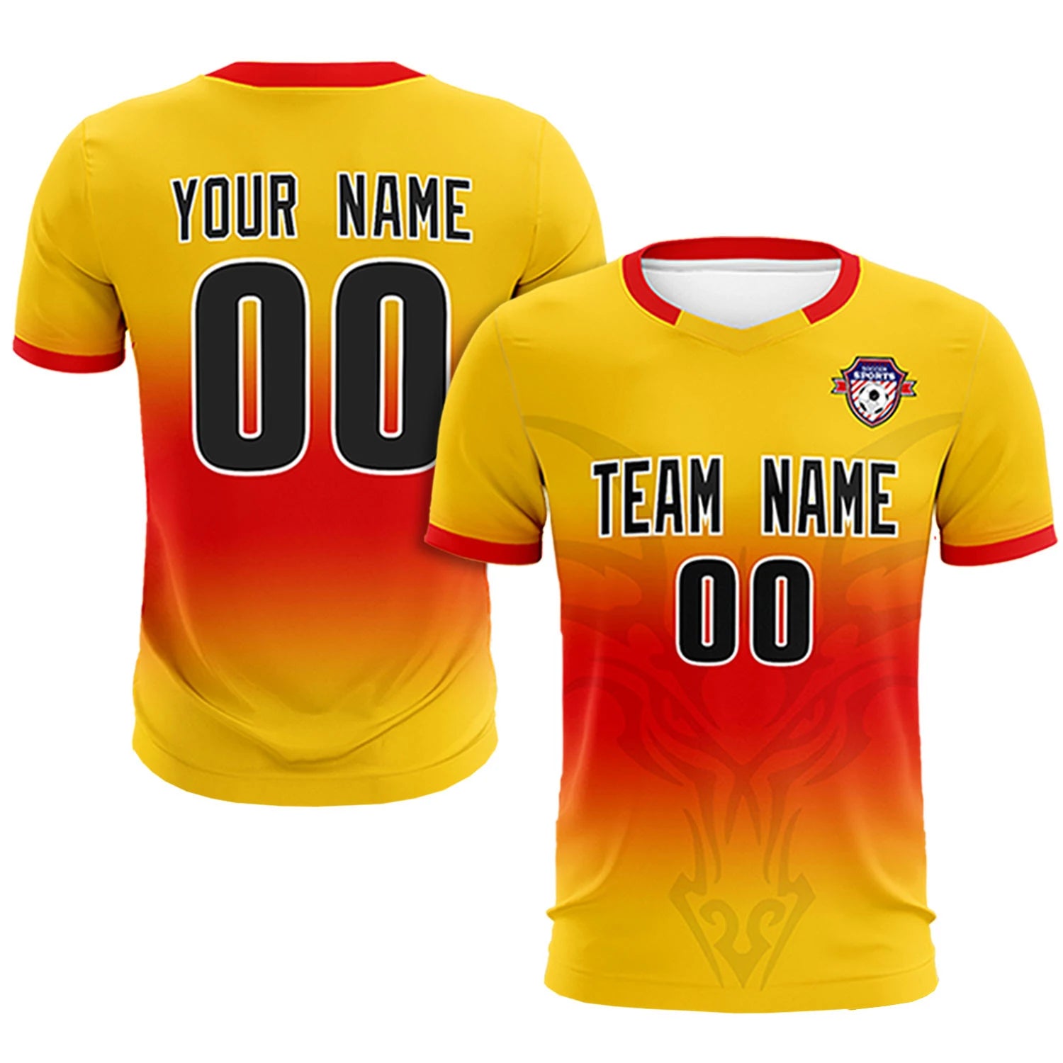 Custom Yellow Red Soft Training Uniform Soccer Sets Jersey