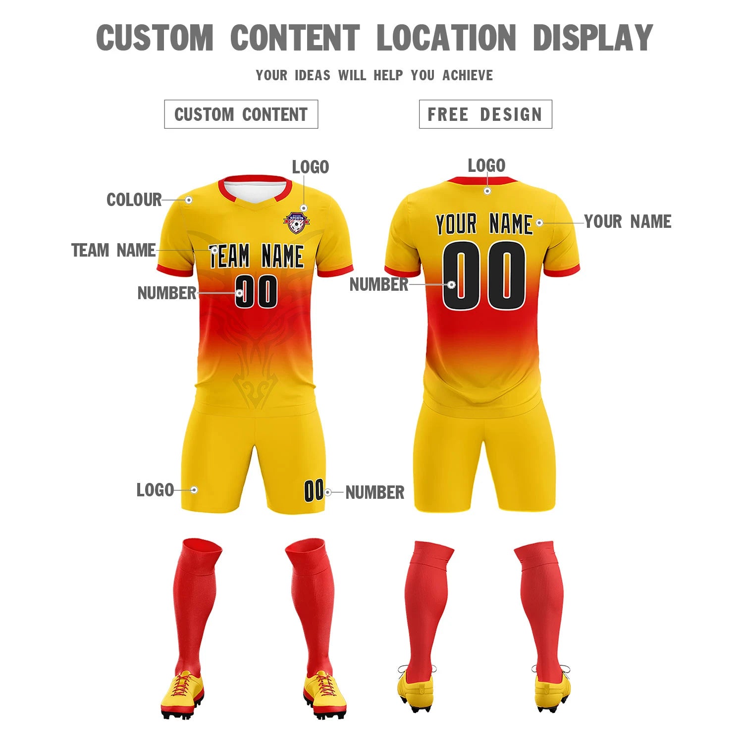 Custom Yellow Red Soft Training Uniform Soccer Sets Jersey