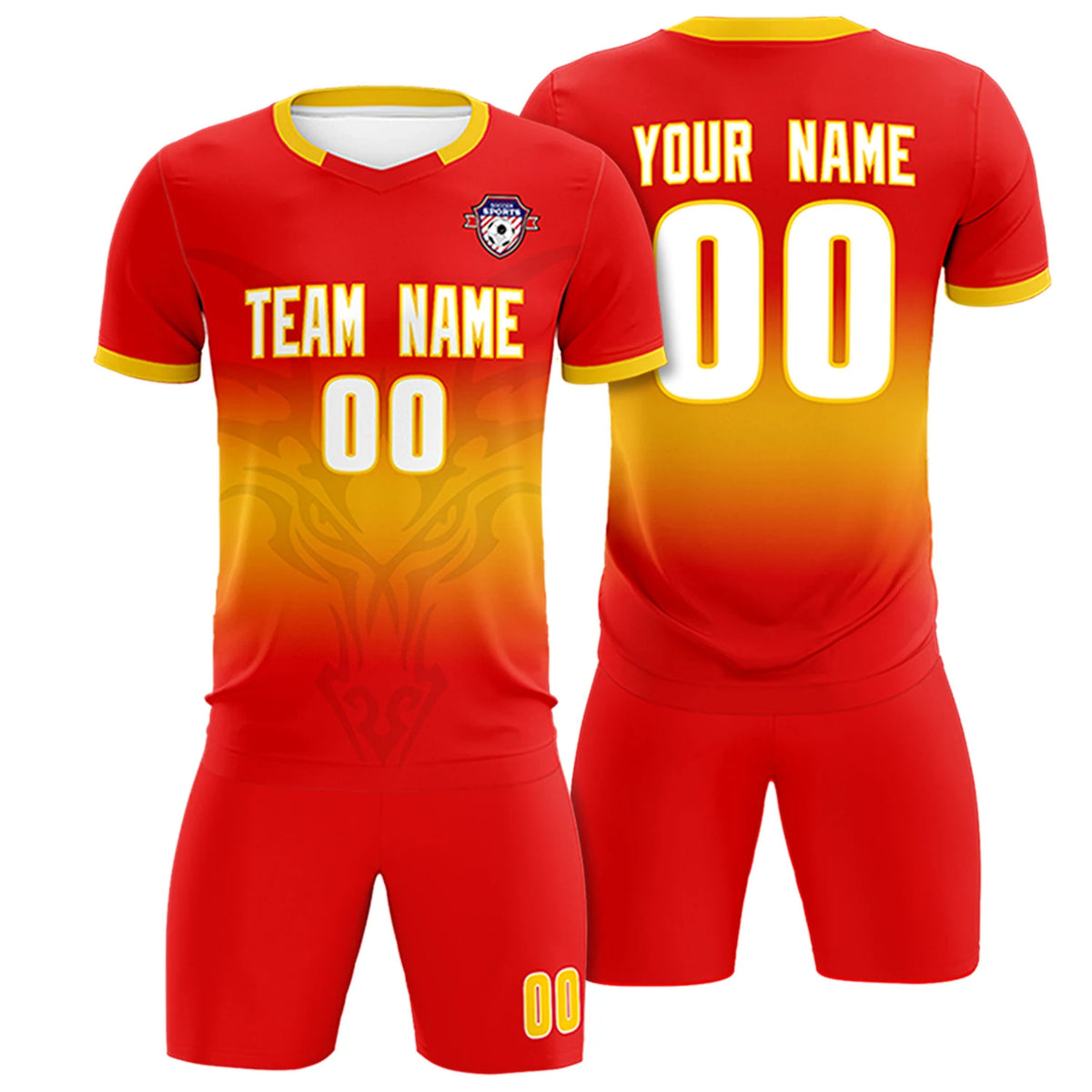 Custom Red Yellow Soft Training Uniform Soccer Sets Jersey