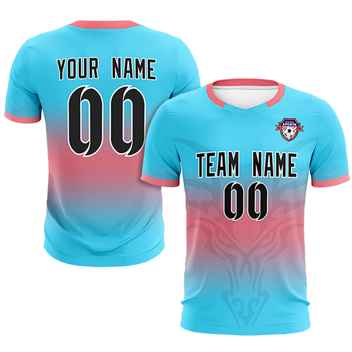 Custom Powder Blue Light Red Soft Training Uniform Soccer Sets Jersey