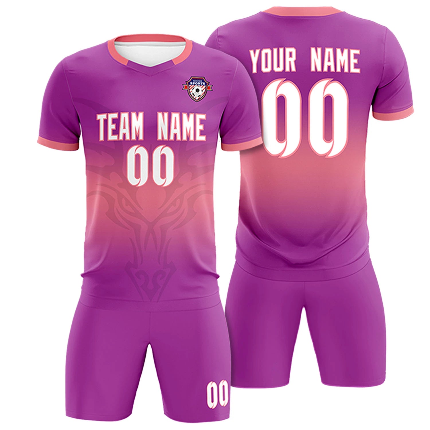 Custom Dark Pink Light Red Soft Training Uniform Soccer Sets Jersey