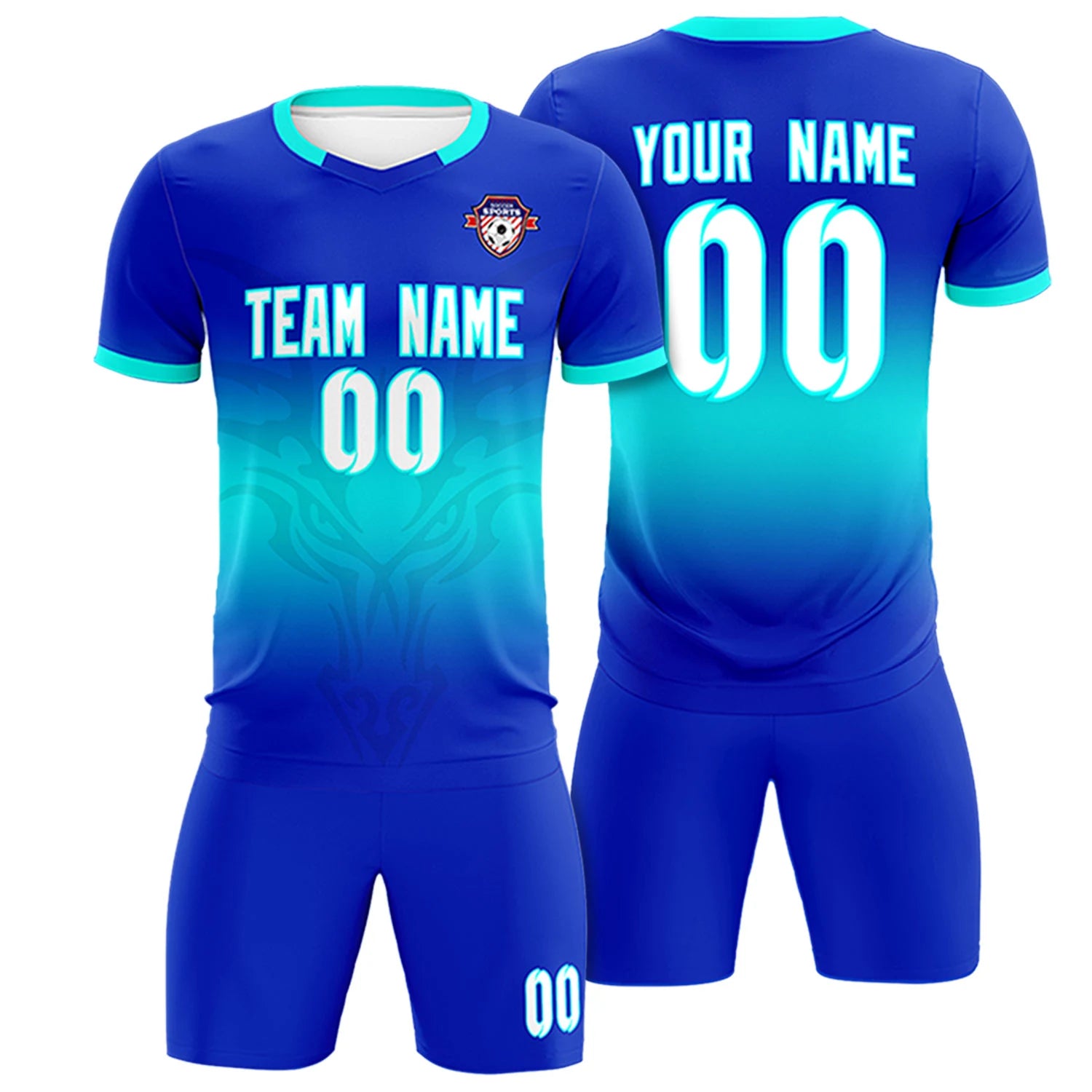 Custom Royal Blue Bright Green Soft Training Uniform Soccer Sets Jersey