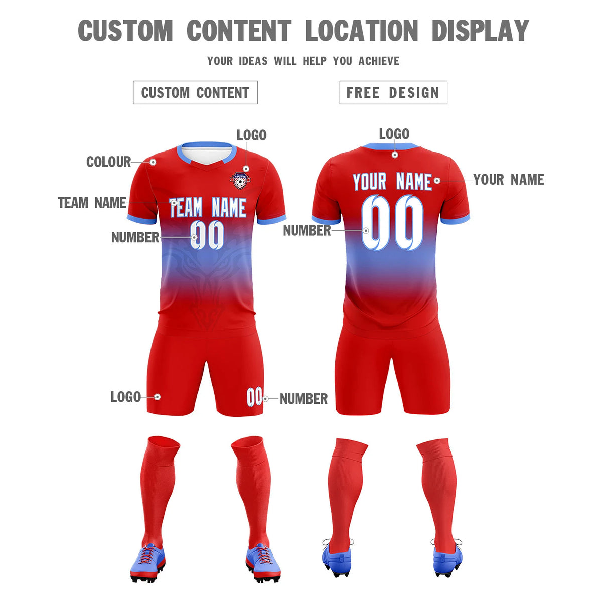 Custom Red Light Purple Soft Training Uniform Soccer Sets Jersey