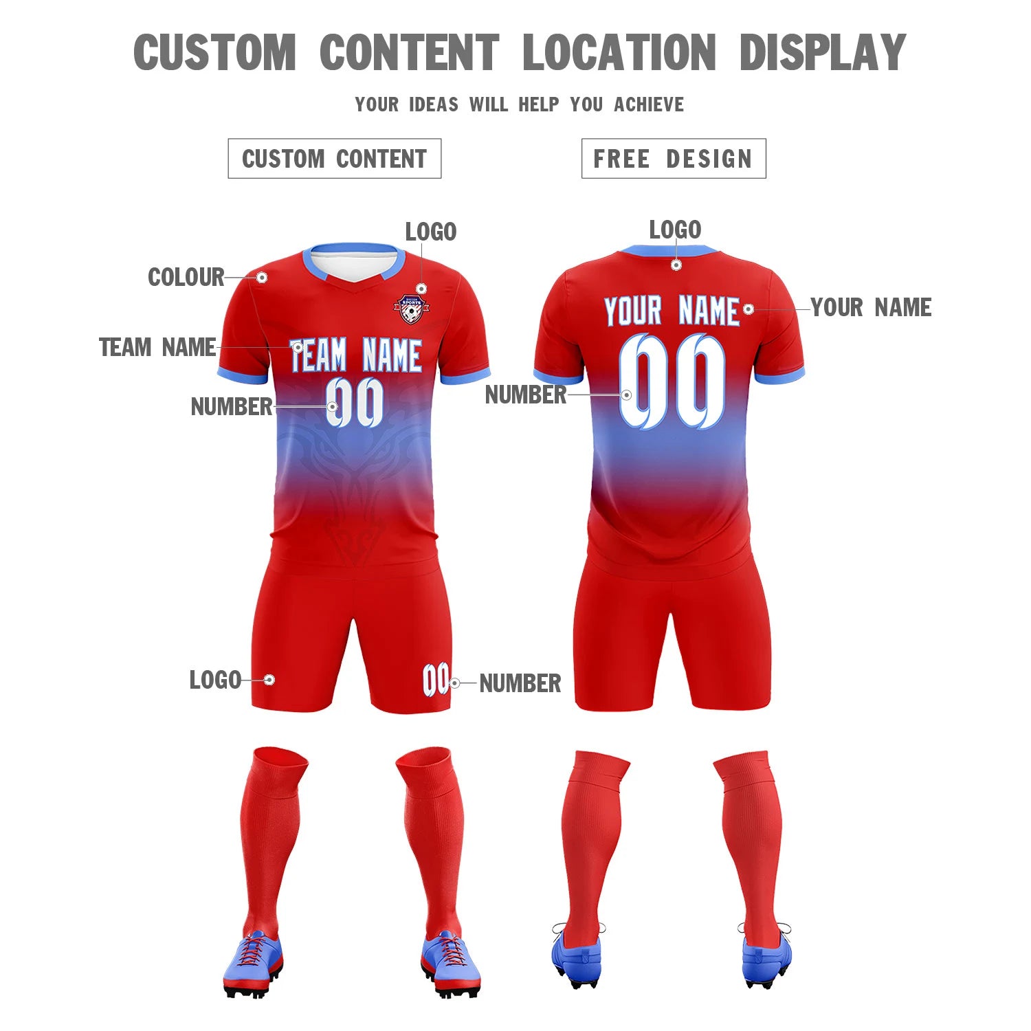 Custom Red Light Purple Soft Training Uniform Soccer Sets Jersey