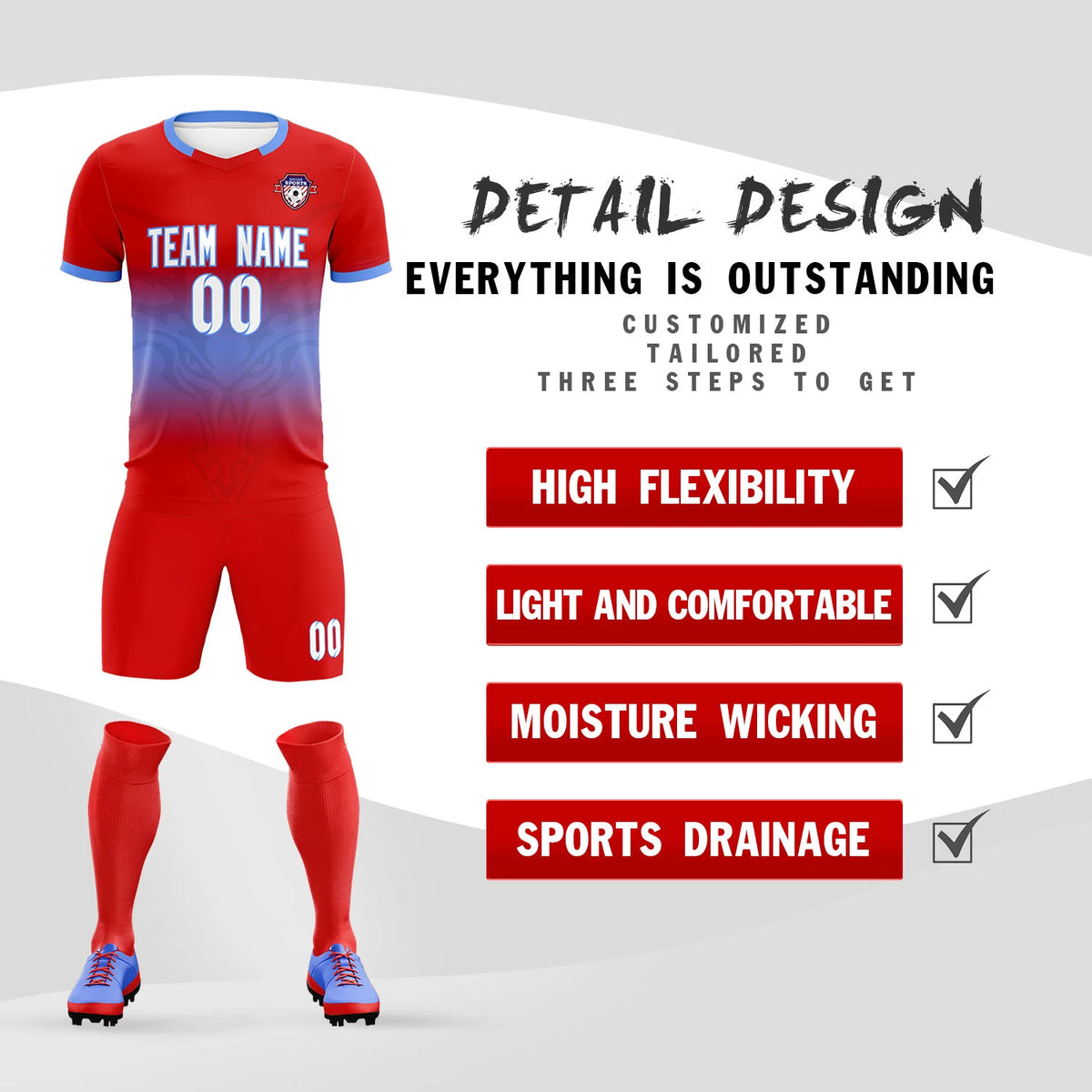 Custom Red Light Purple Soft Training Uniform Soccer Sets Jersey