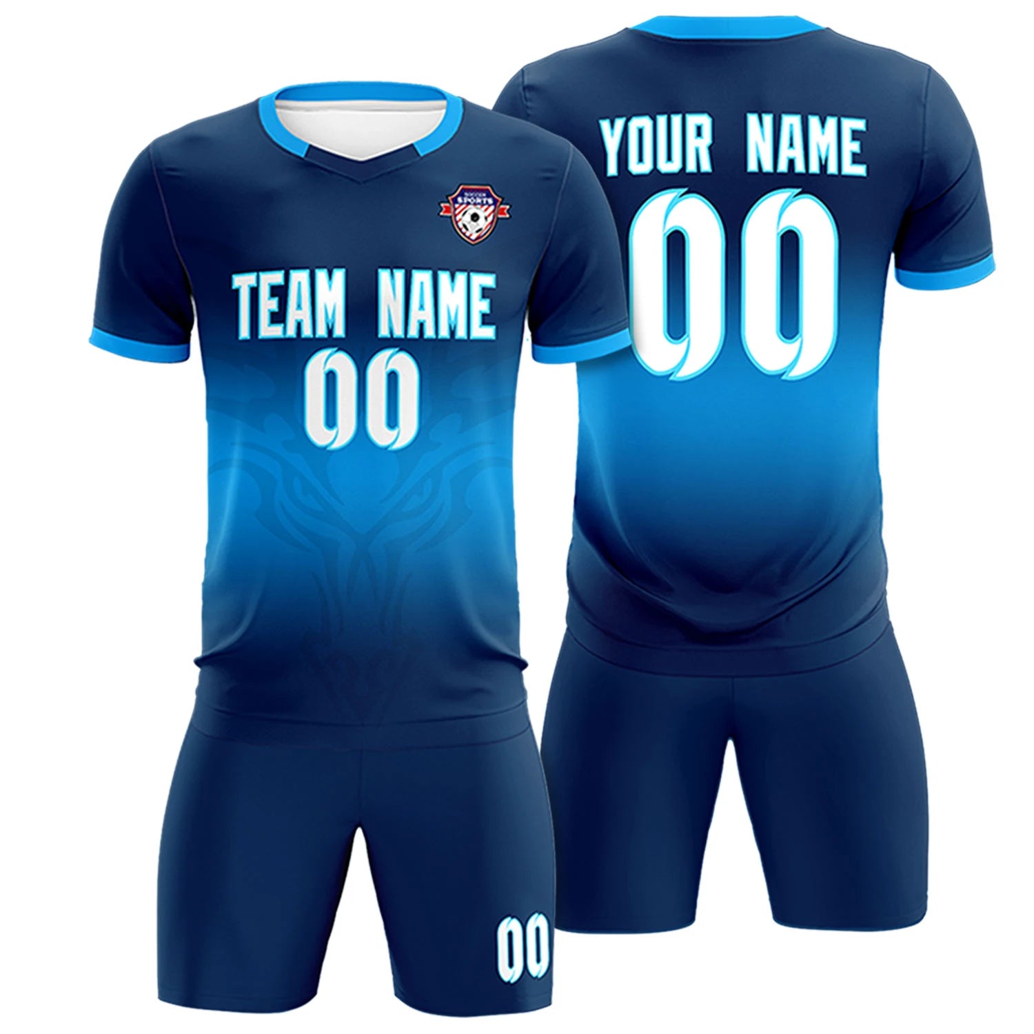 Custom Navy Powder Blue Soft Training Uniform Soccer Sets Jersey