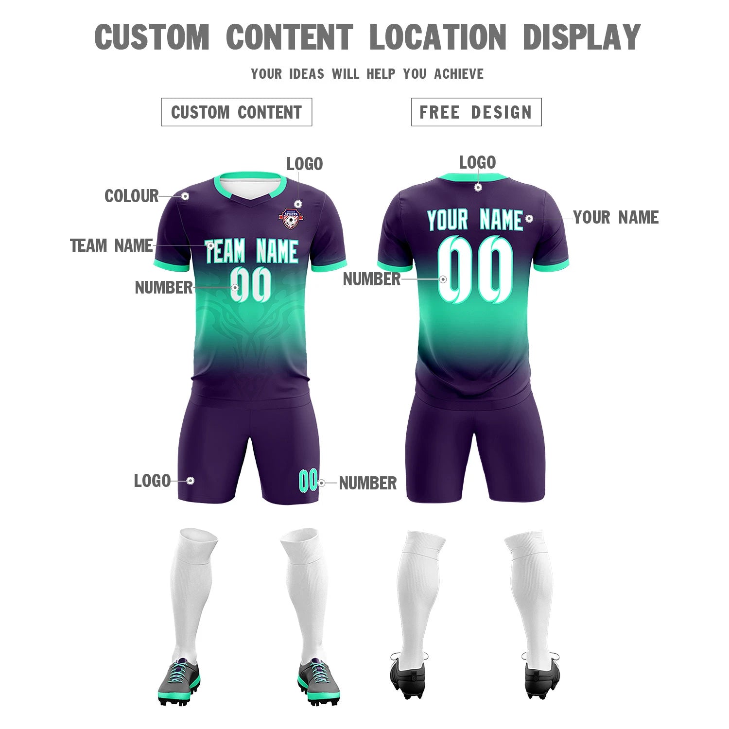 Custom Light Purple Light Green Soft Training Uniform Soccer Sets Jersey