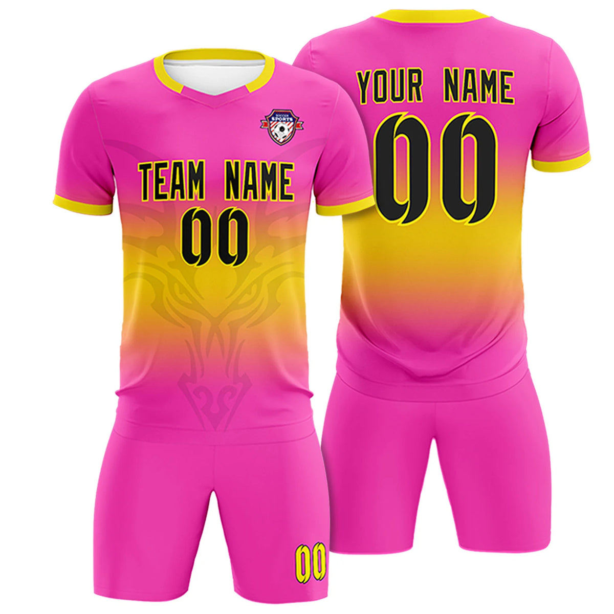 Custom Pink Yellow Soft Training Uniform Soccer Sets Jersey