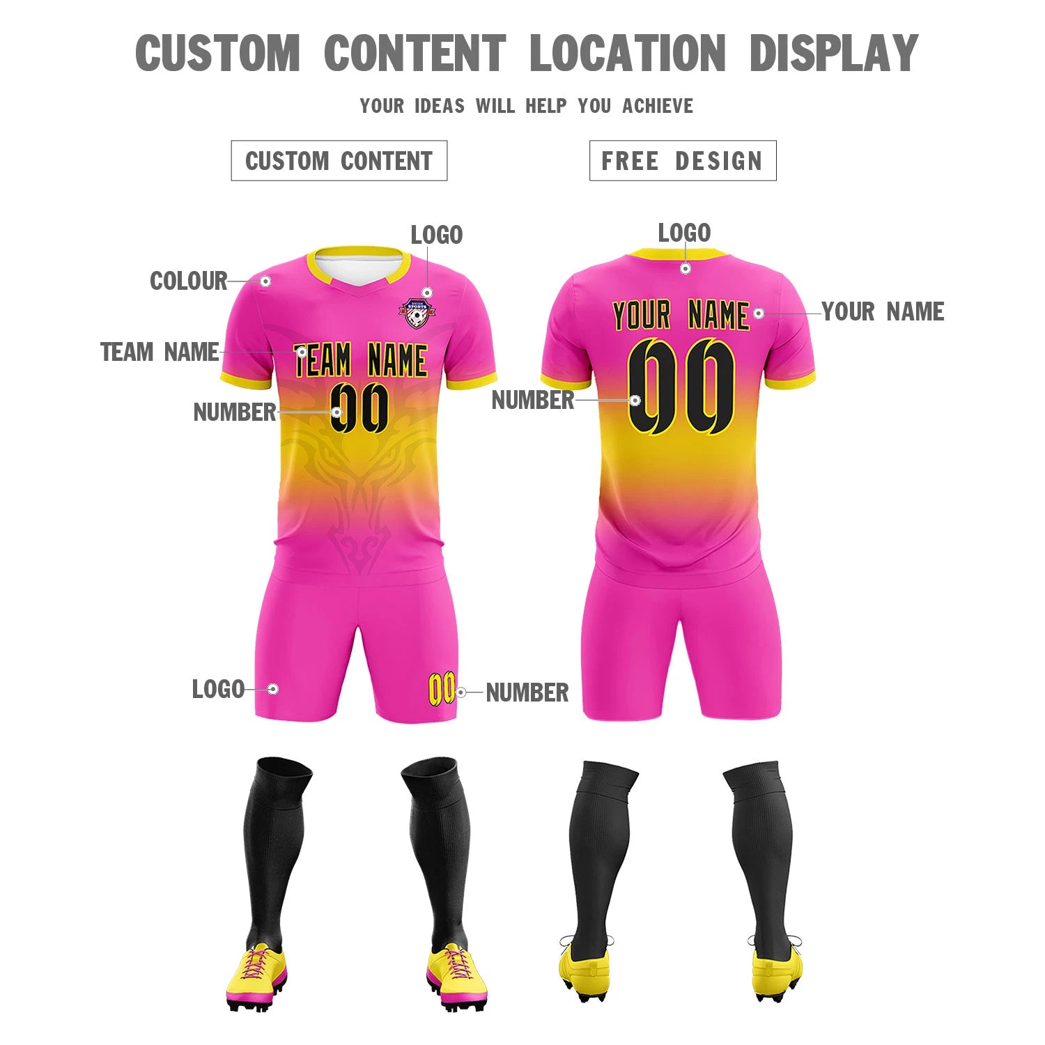 Custom Pink Yellow Soft Training Uniform Soccer Sets Jersey