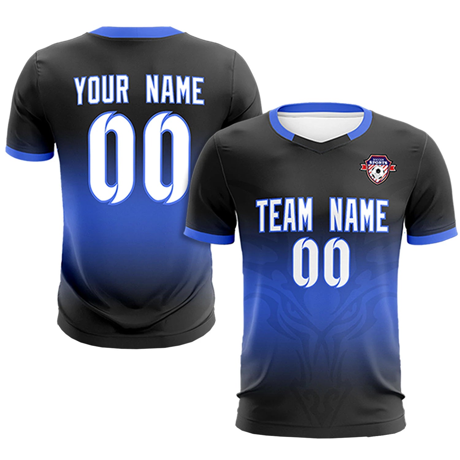 Custom Black Royal Blue Soft Training Uniform Soccer Sets Jersey