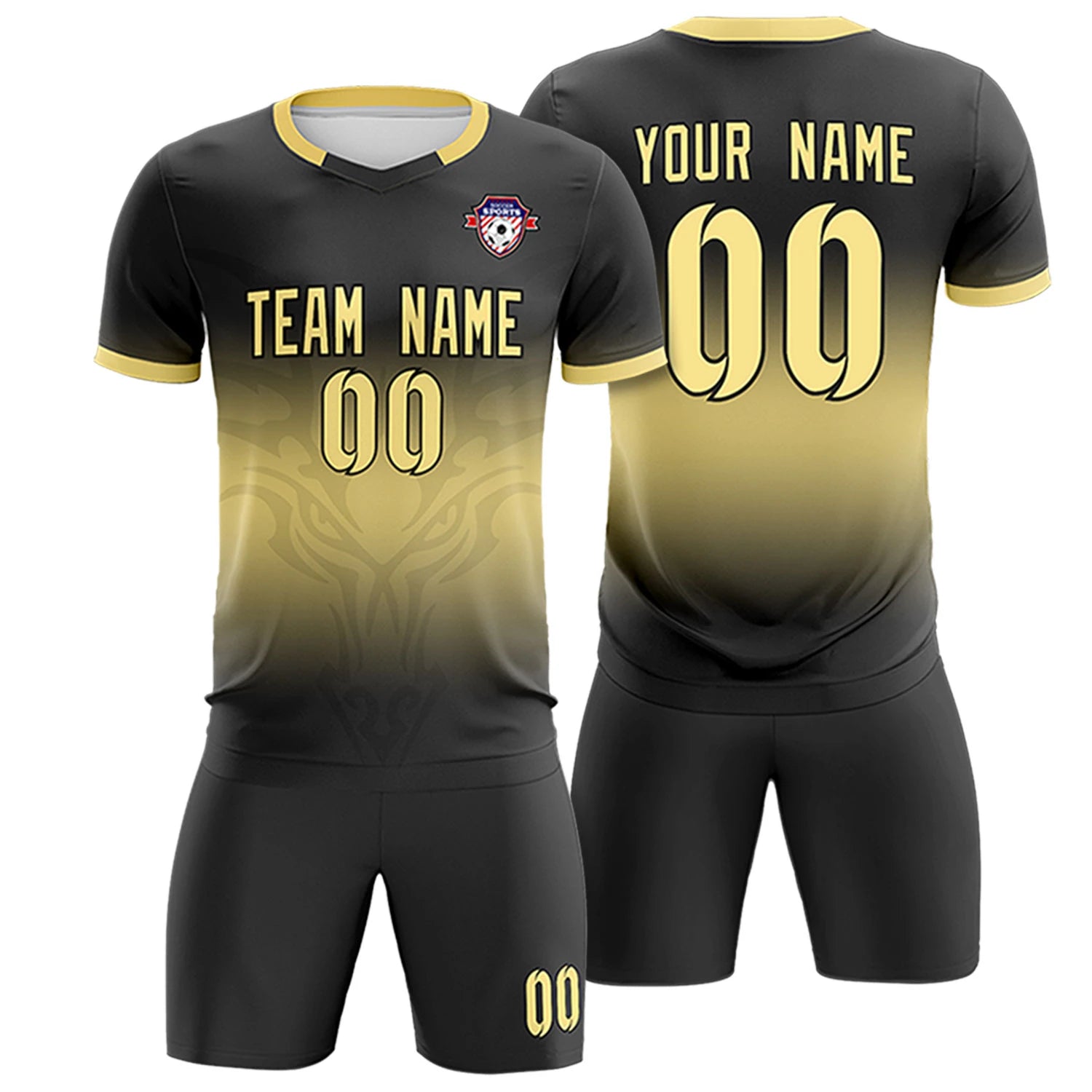 Custom Black Khaki Soft Training Uniform Soccer Sets Jersey