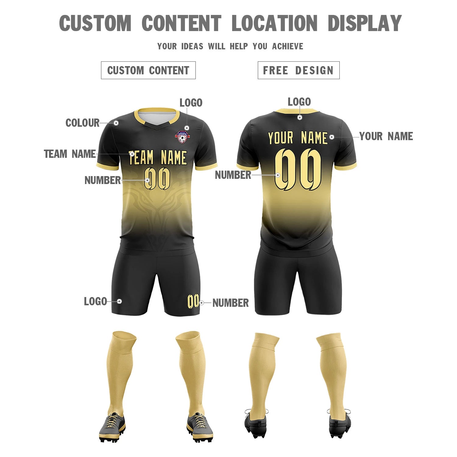 Custom Black Khaki Soft Training Uniform Soccer Sets Jersey