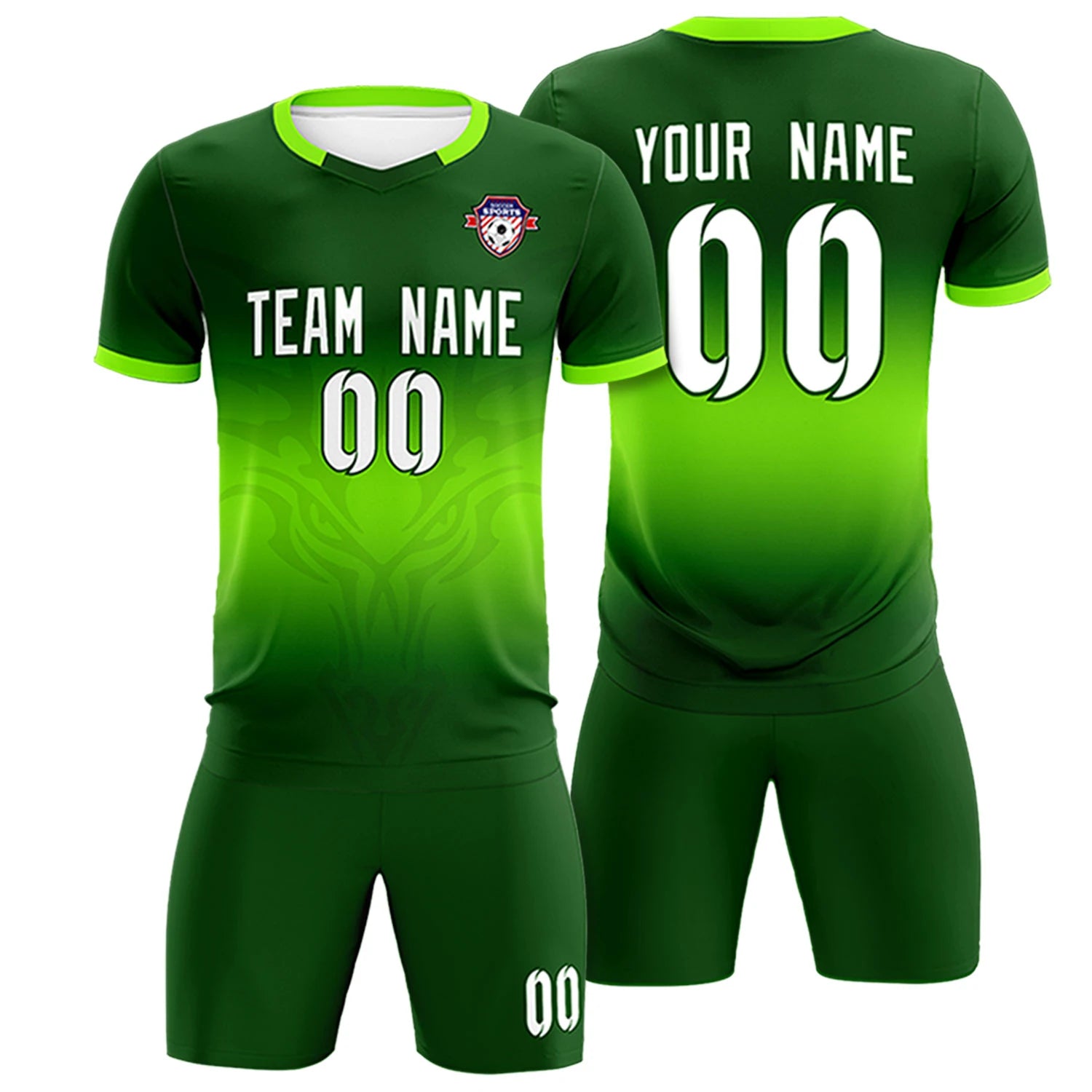 Custom Green Neon Green Soft Training Uniform Soccer Sets Jersey