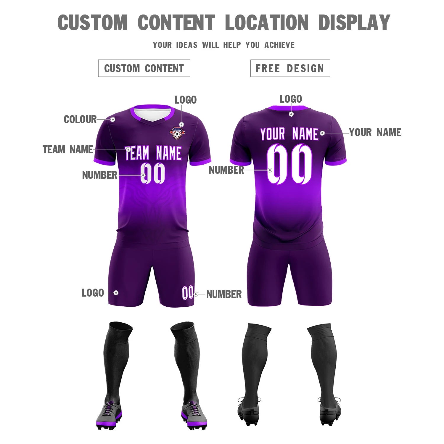 Custom Dark Purple Purple Soft Training Uniform Soccer Sets Jersey