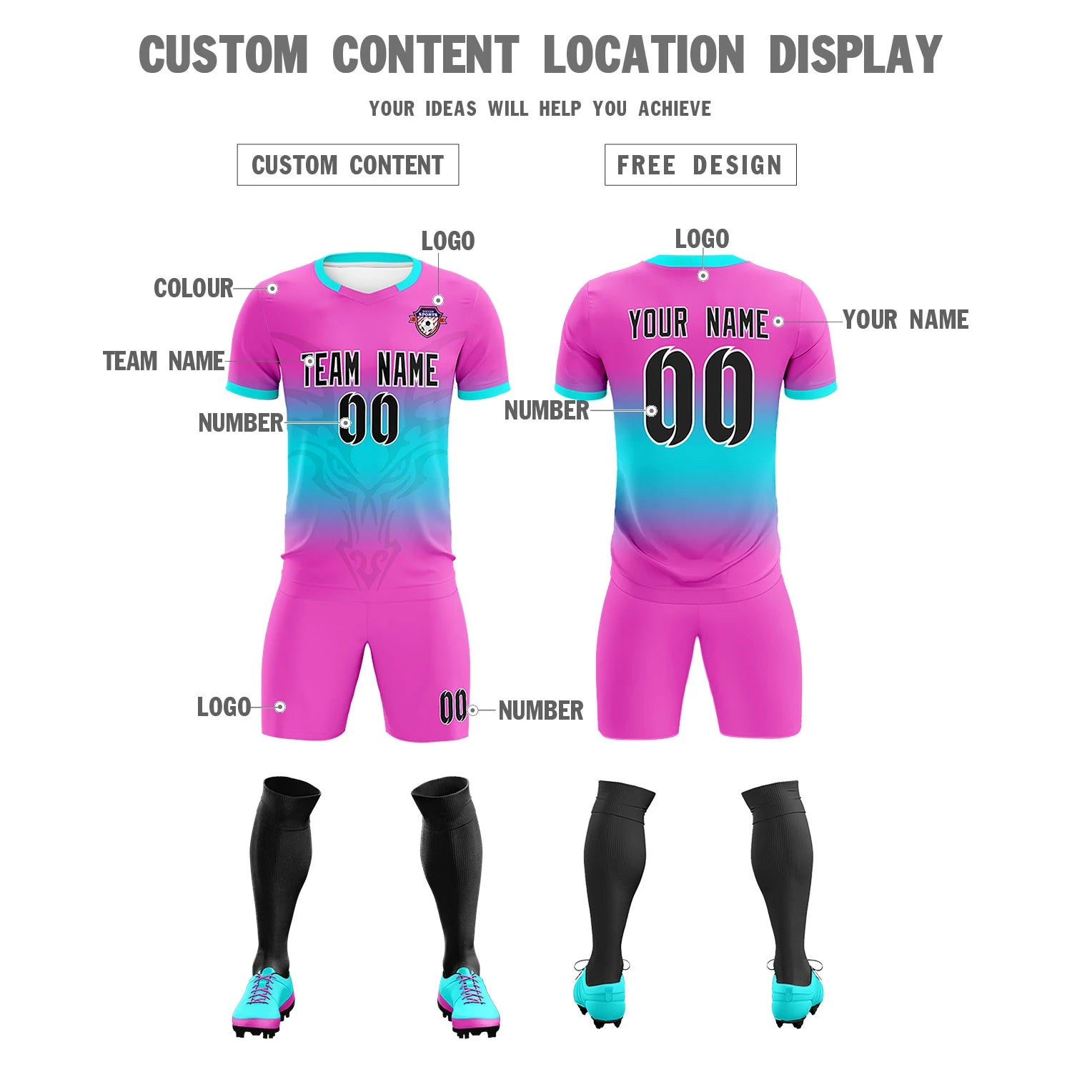 Custom Pink Sky Blue Soft Training Uniform Soccer Sets Jersey
