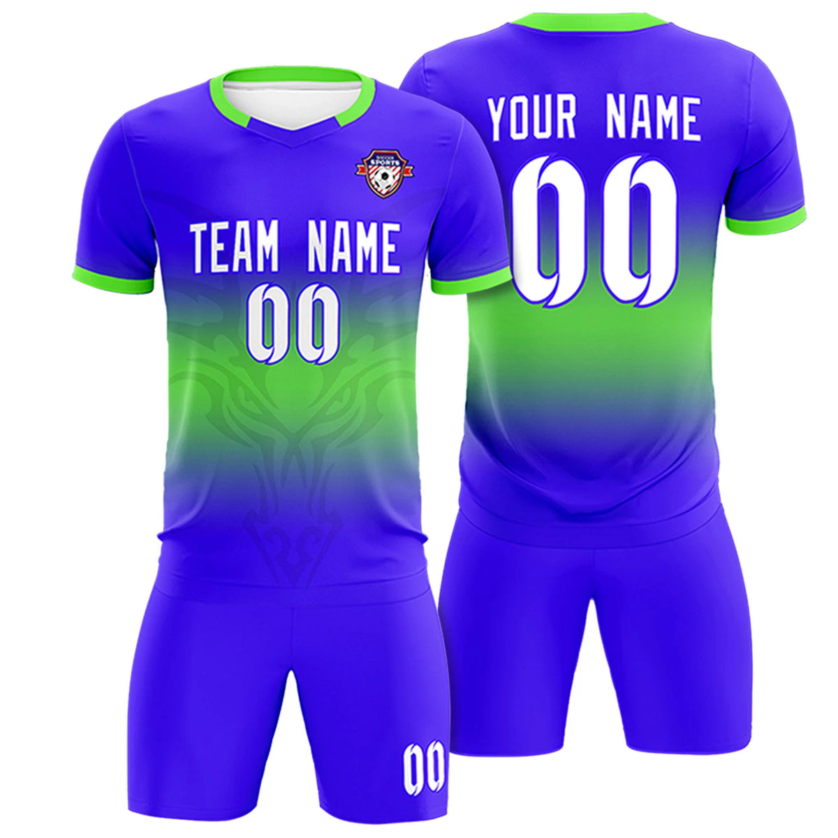 Custom Royal Blue Neon Green Soft Training Uniform Soccer Sets Jersey