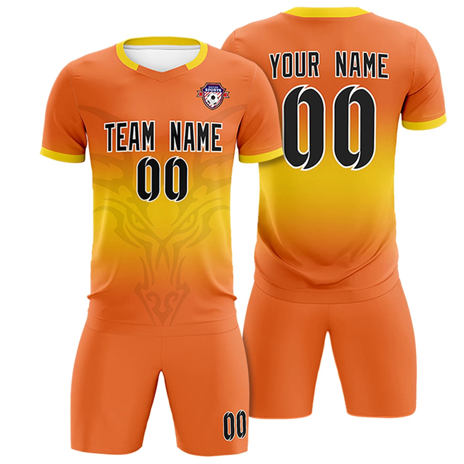 Custom Orange Yellow Soft Training Uniform Soccer Sets Jersey