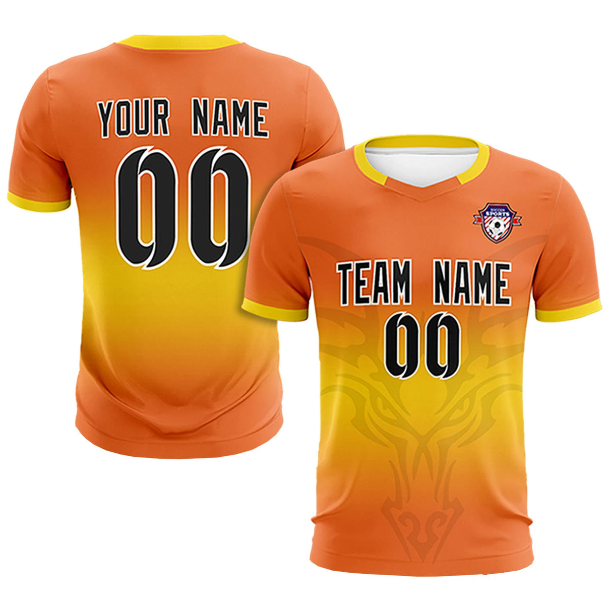 Custom Orange Yellow Soft Training Uniform Soccer Sets Jersey