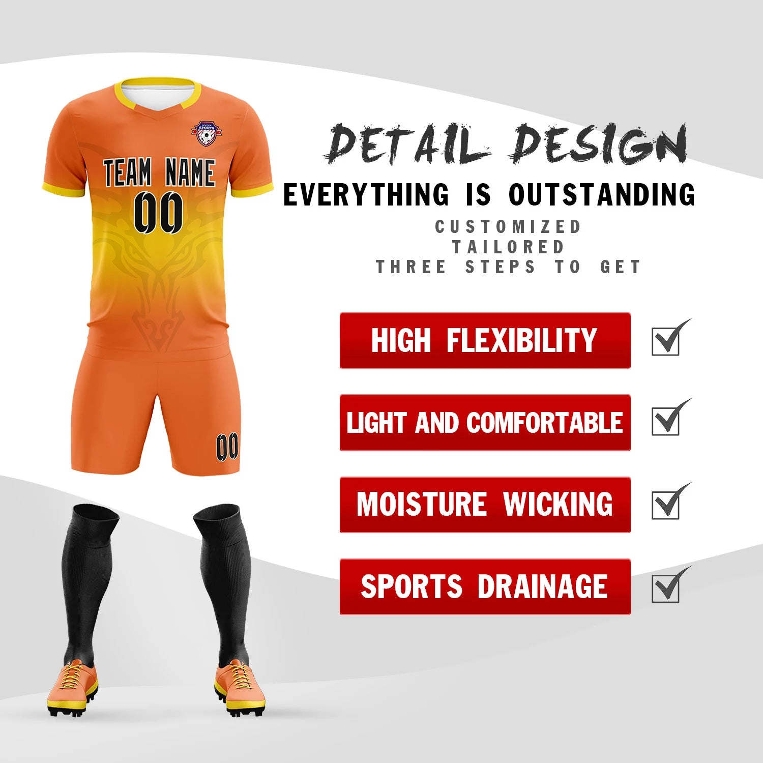 Custom Orange Yellow Soft Training Uniform Soccer Sets Jersey