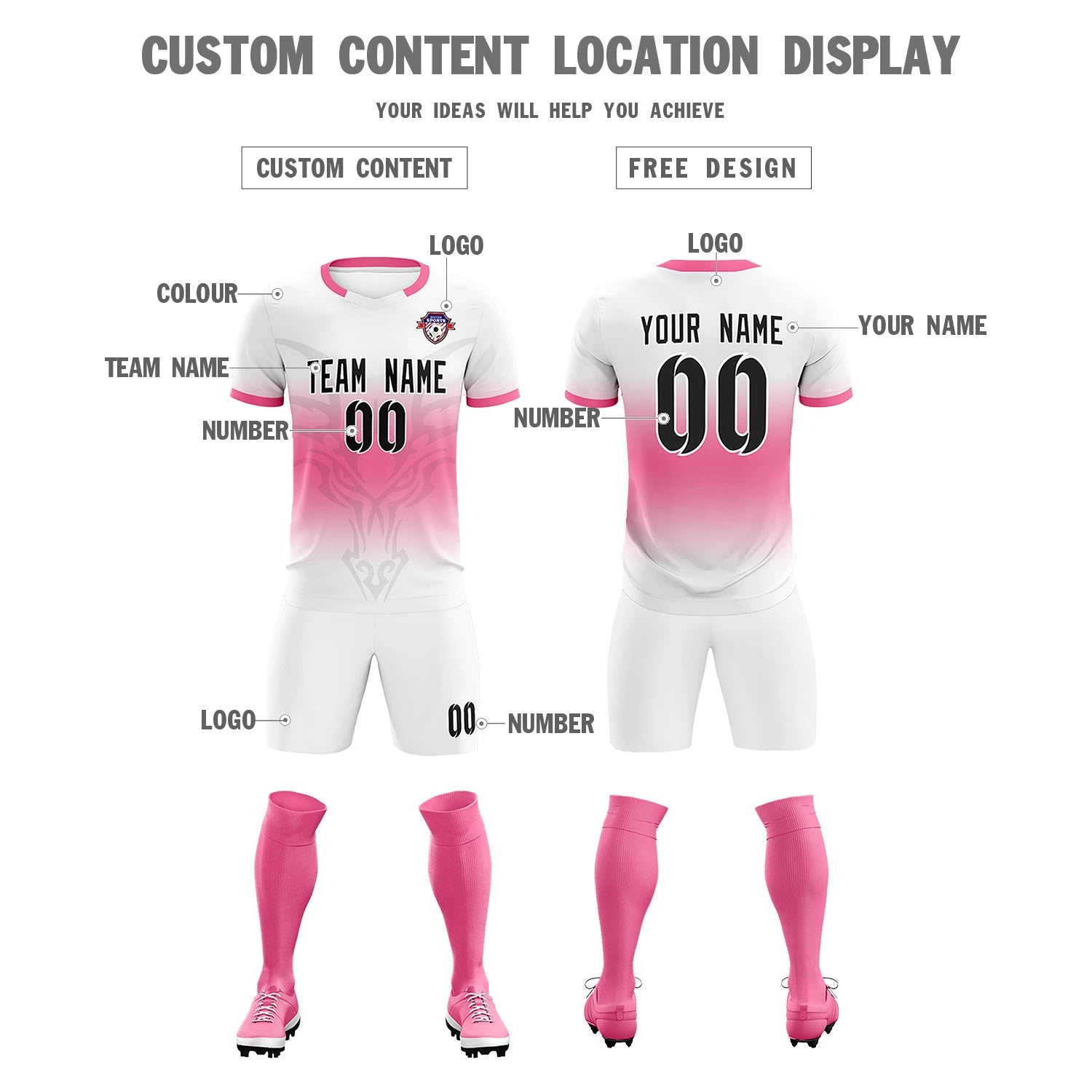 Custom White Pink Soft Training Uniform Soccer Sets Jersey