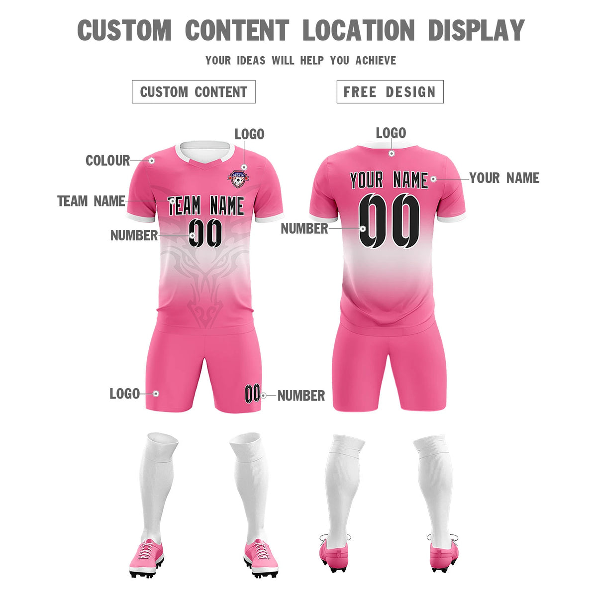 Custom Pink White Soft Training Uniform Soccer Sets Jersey