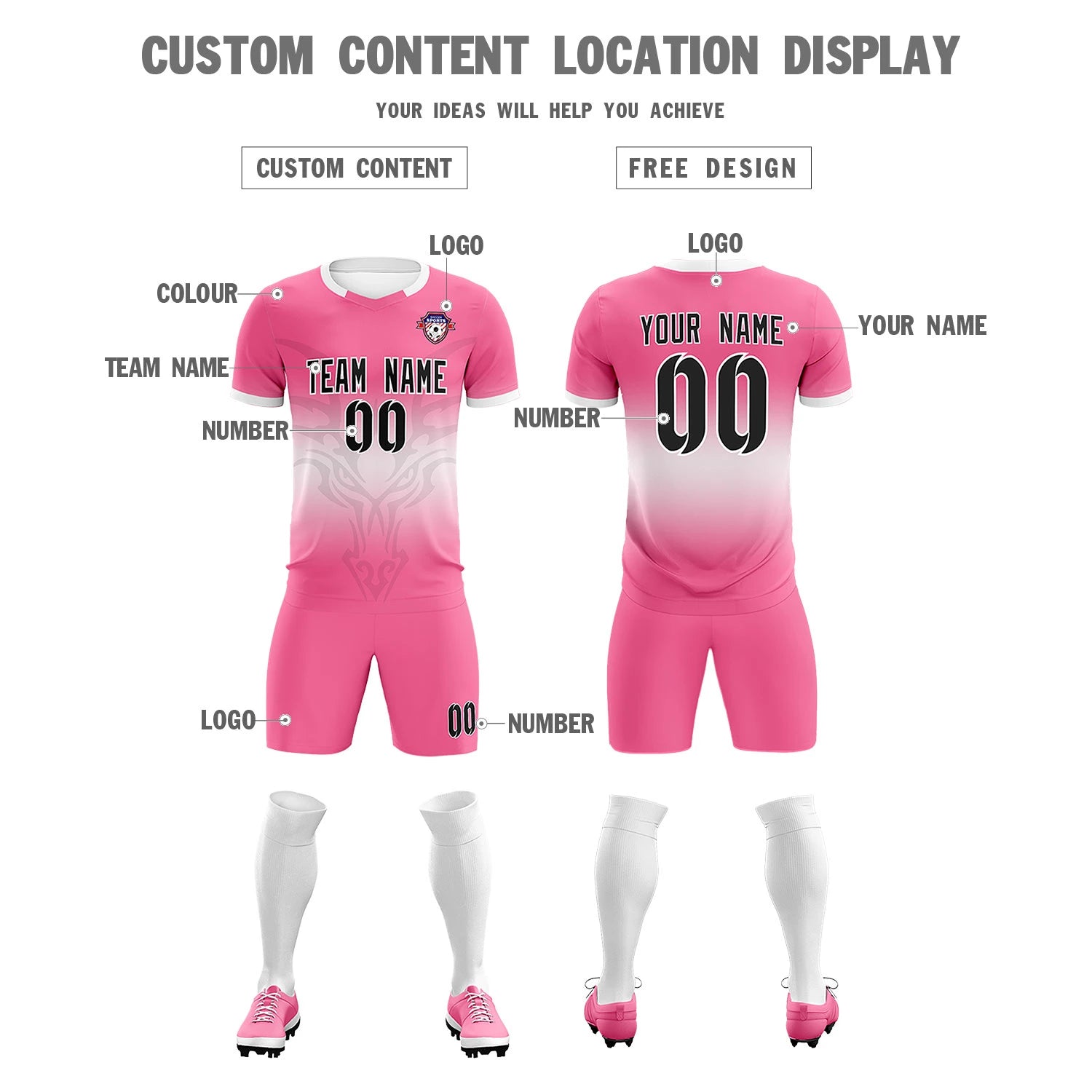 Custom Pink White Soft Training Uniform Soccer Sets Jersey