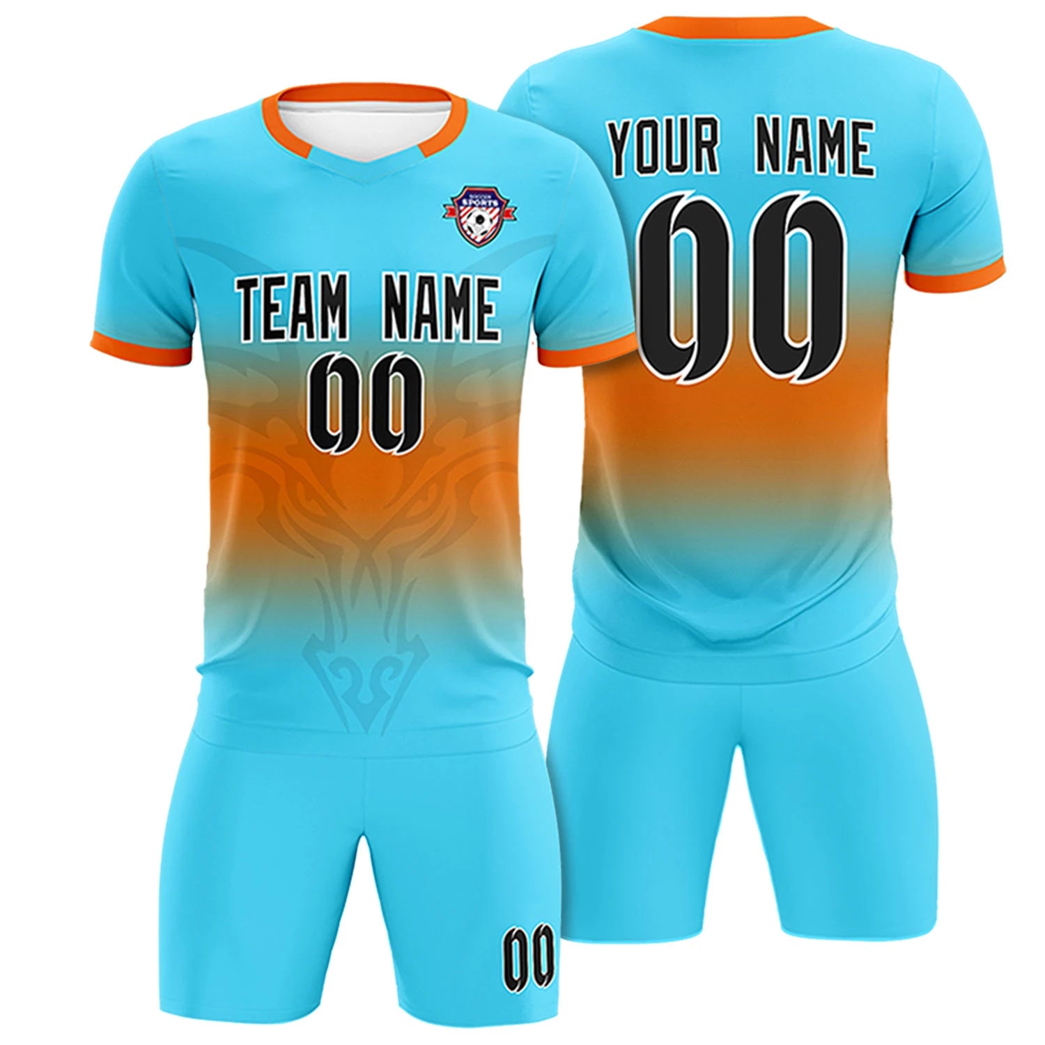 Custom Aqua Orange Soft Training Uniform Soccer Sets Jersey