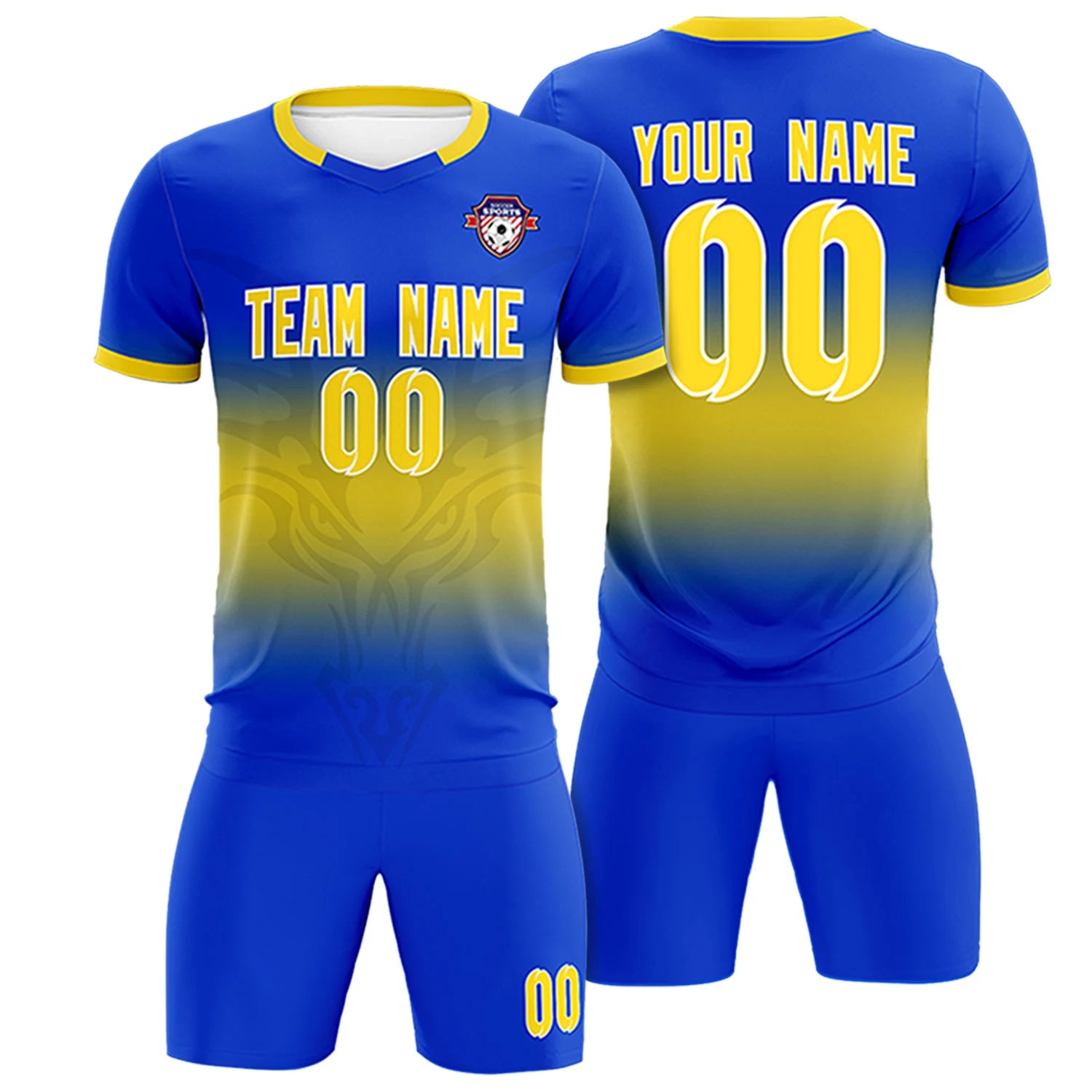 Custom Royal Blue Yellow Soft Training Uniform Soccer Sets Jersey