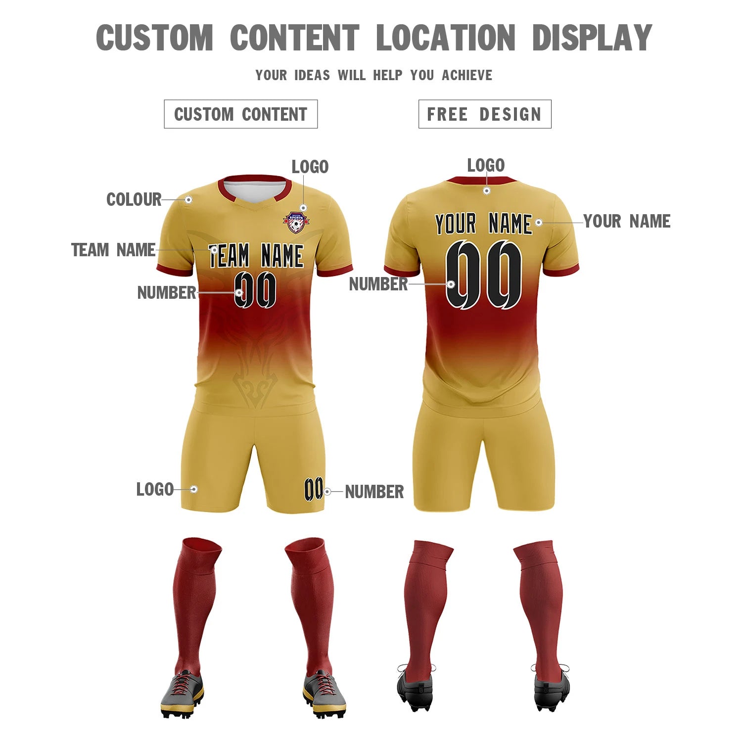Custom Khaki Crimson Soft Training Uniform Soccer Sets Jersey