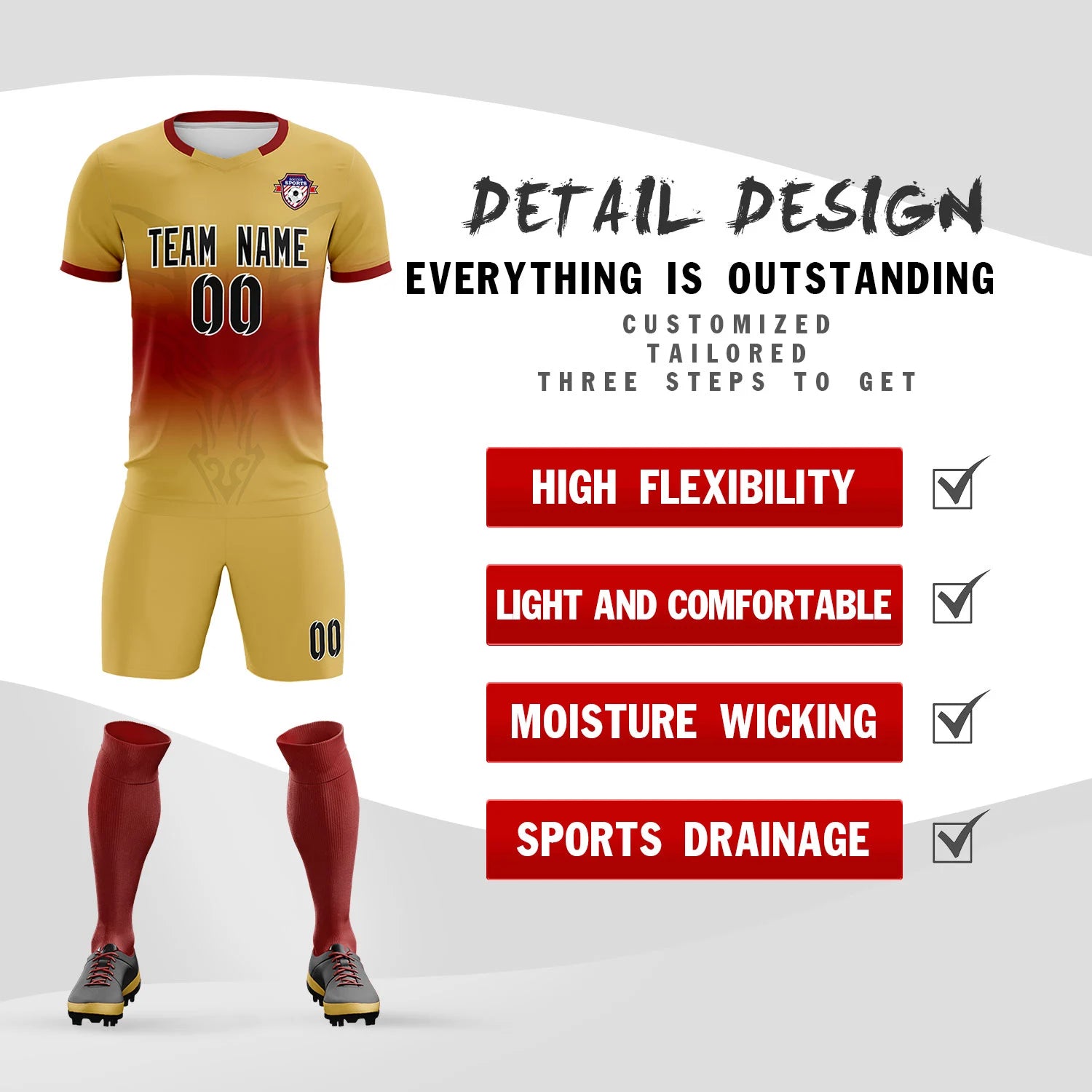 Custom Khaki Crimson Soft Training Uniform Soccer Sets Jersey
