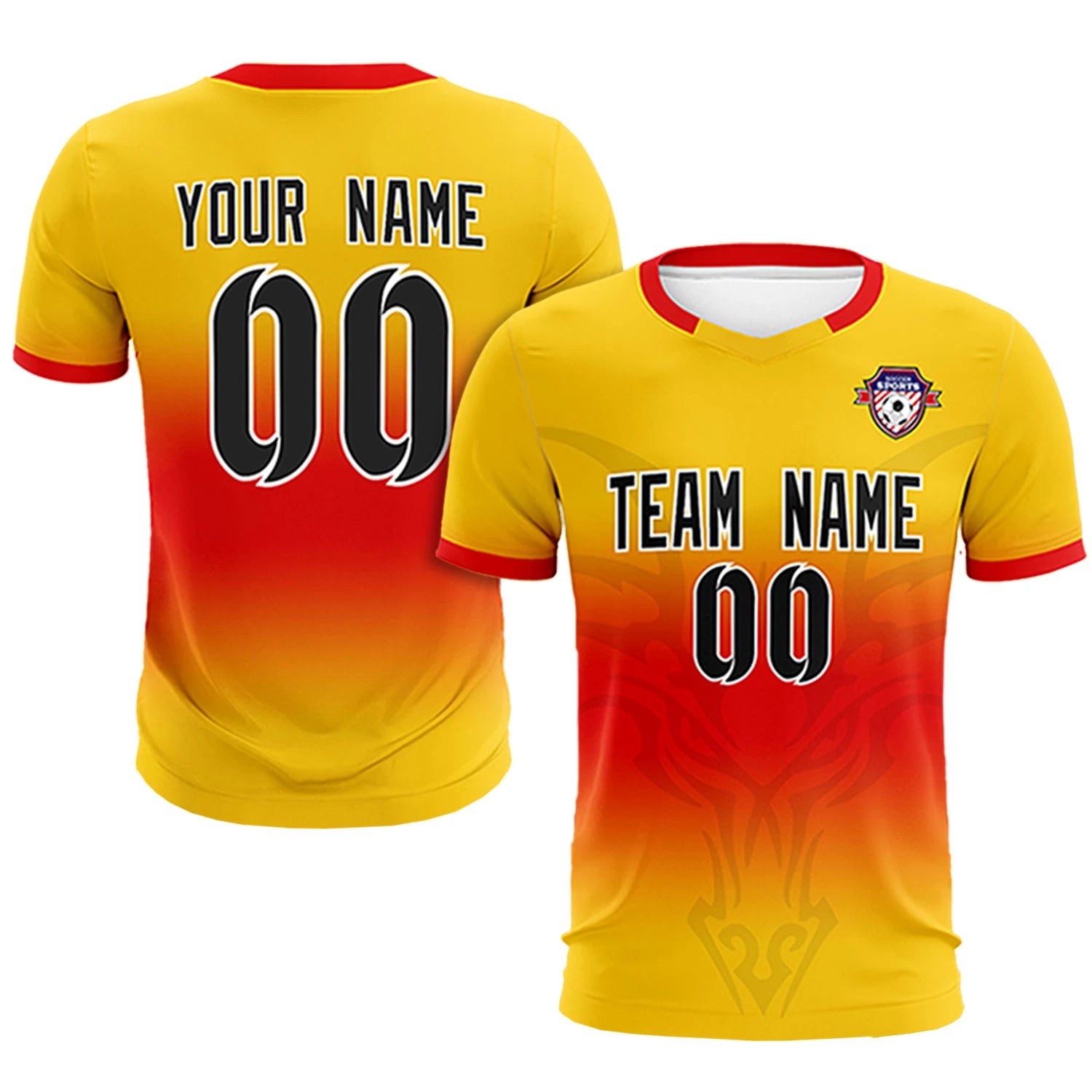 Custom Yellow Red Soft Training Uniform Soccer Sets Jersey