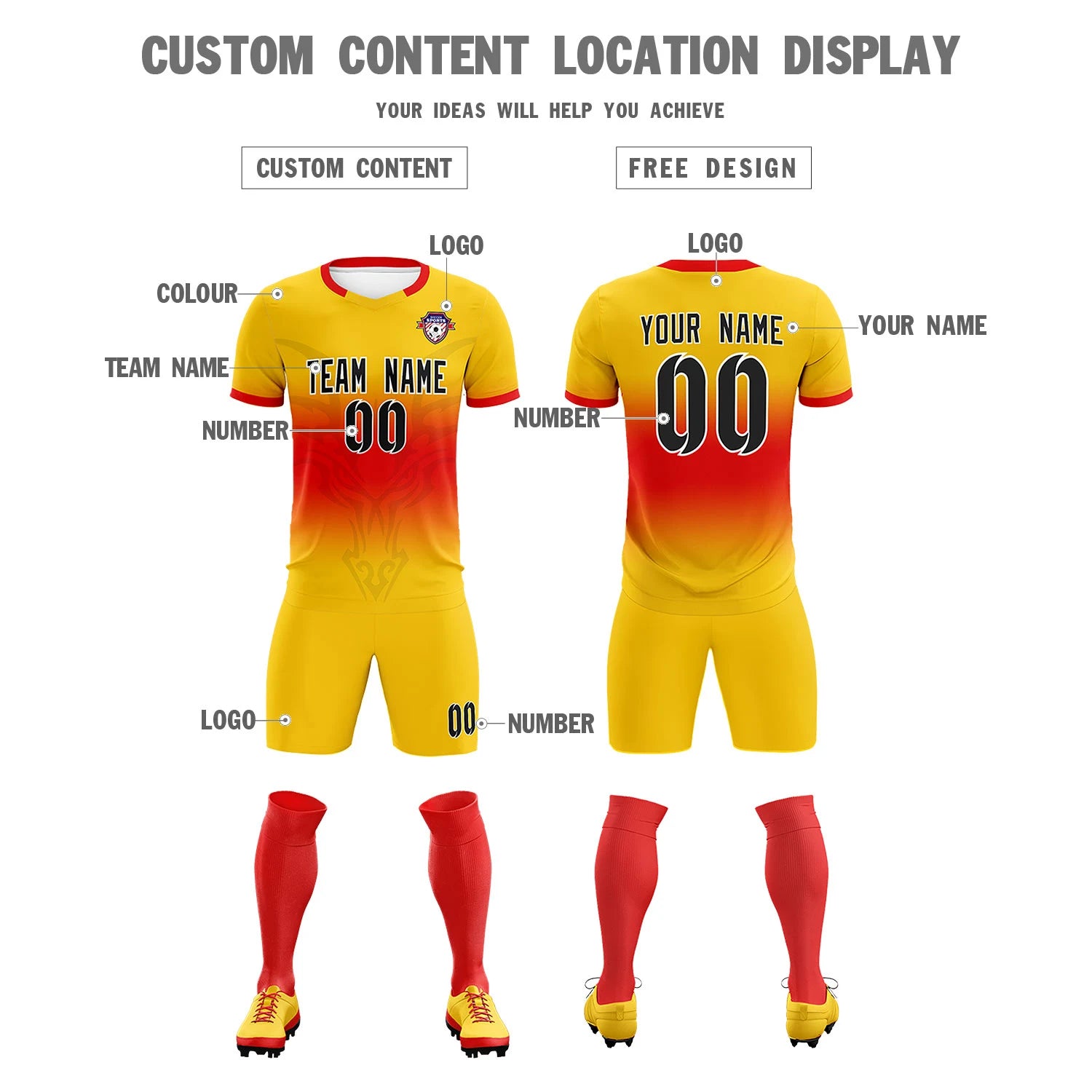 Custom Yellow Red Soft Training Uniform Soccer Sets Jersey