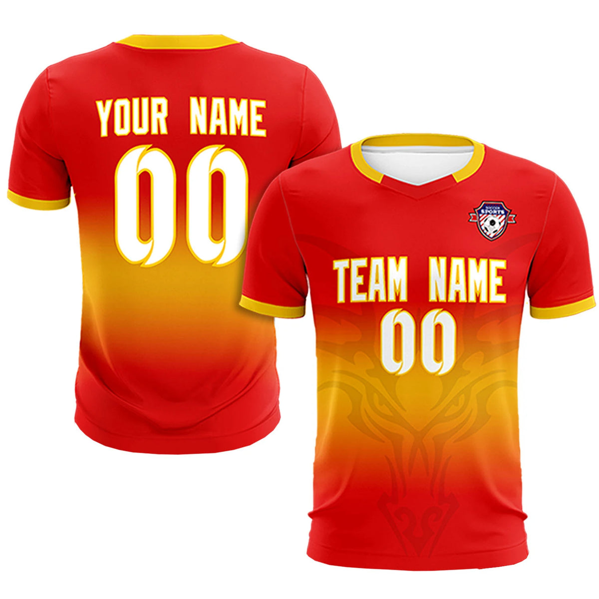 Custom Red Yellow Soft Training Uniform Soccer Sets Jersey