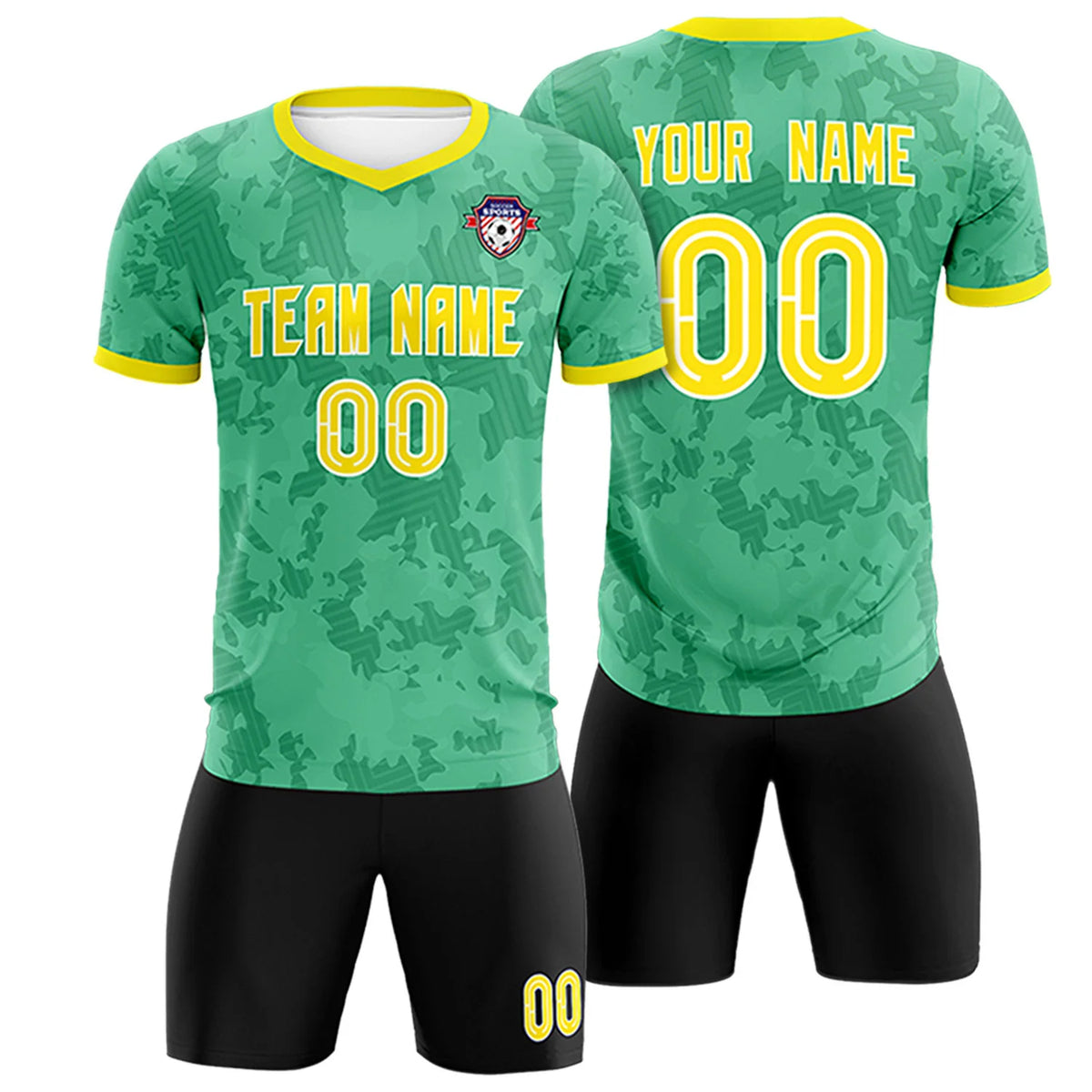 Custom Bright Green-Black Printing Outdoor Breathable Soccer Sets Jersey