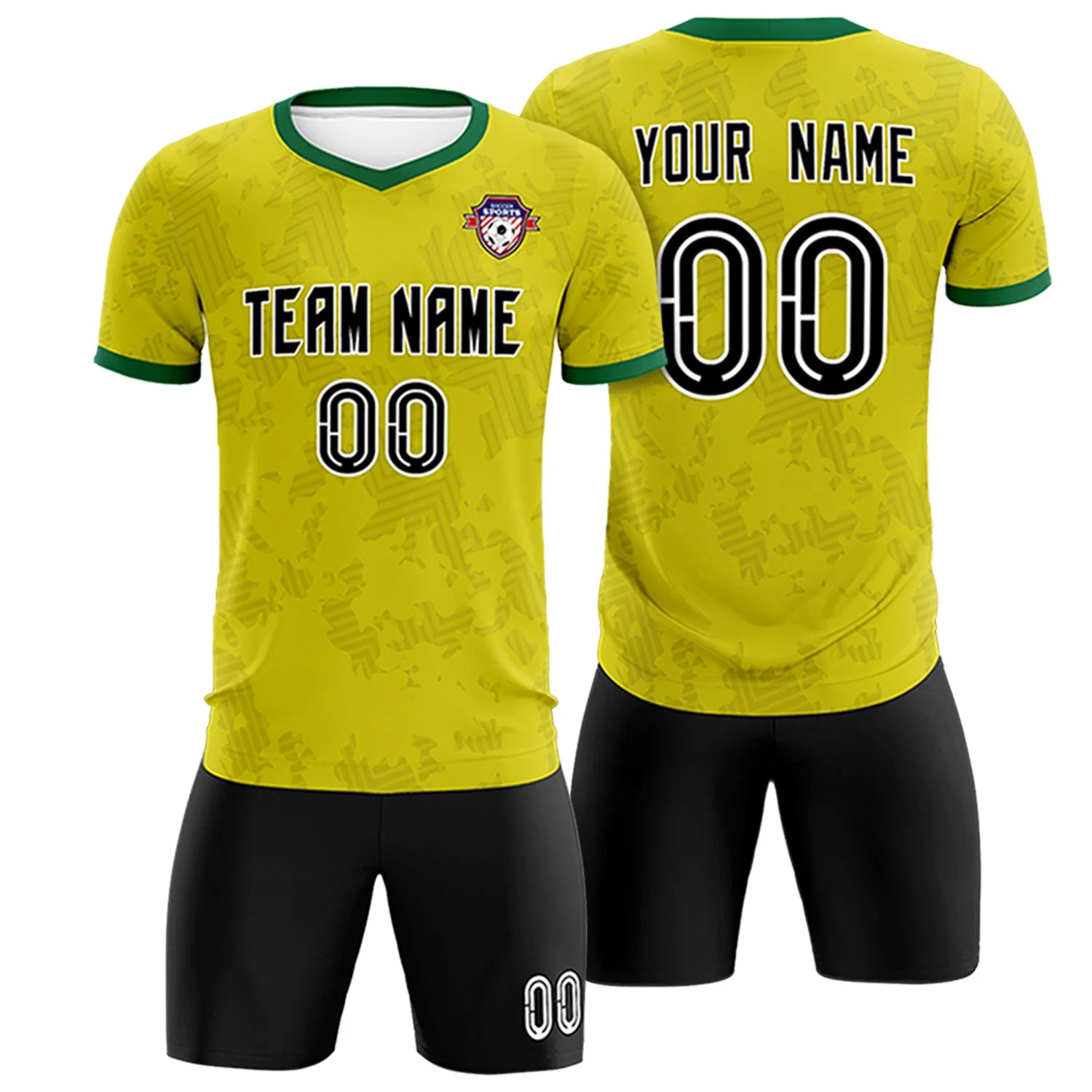 Custom Lemon Yellow-Black Printing Outdoor Breathable Soccer Sets Jersey