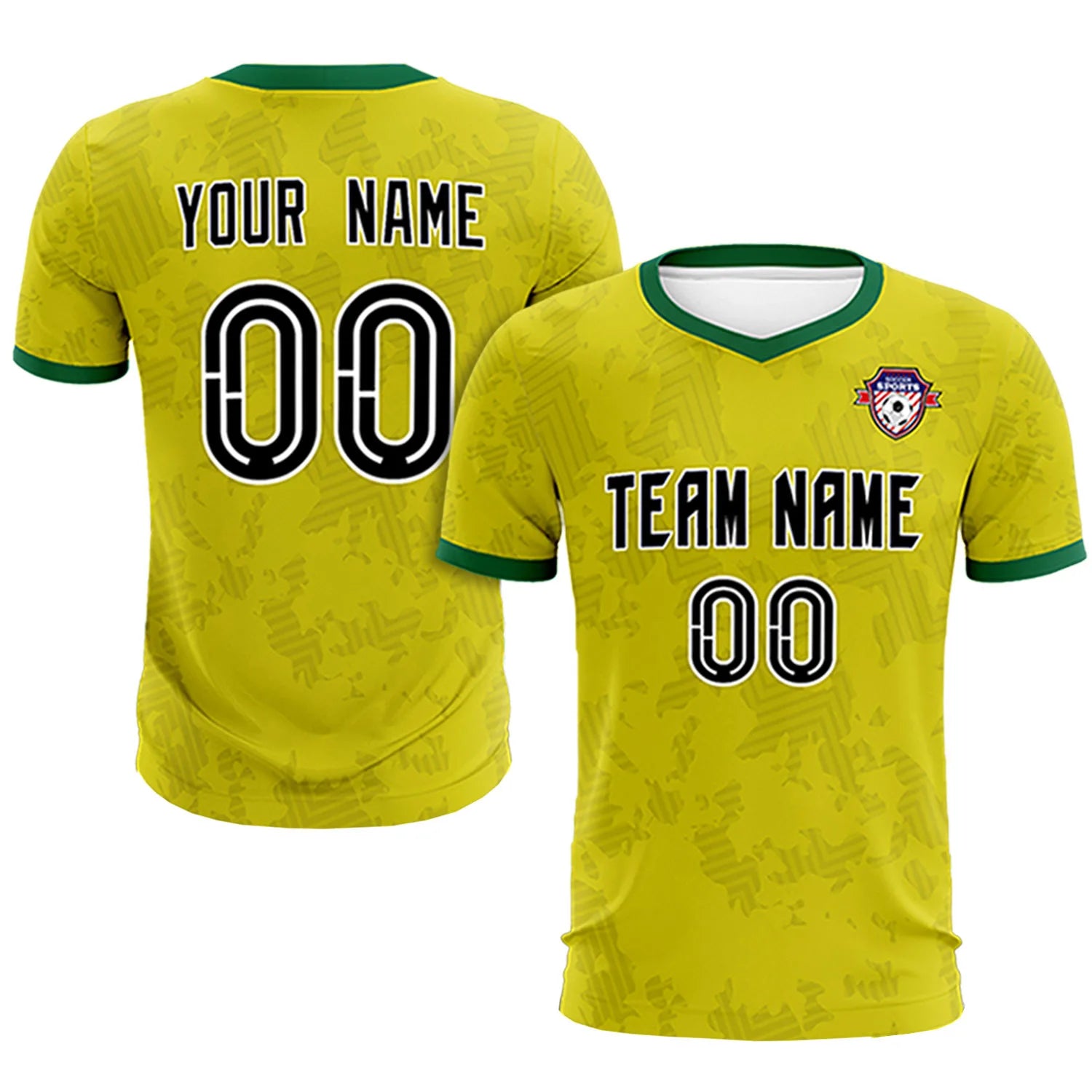 Custom Lemon Yellow-Black Printing Outdoor Breathable Soccer Sets Jersey